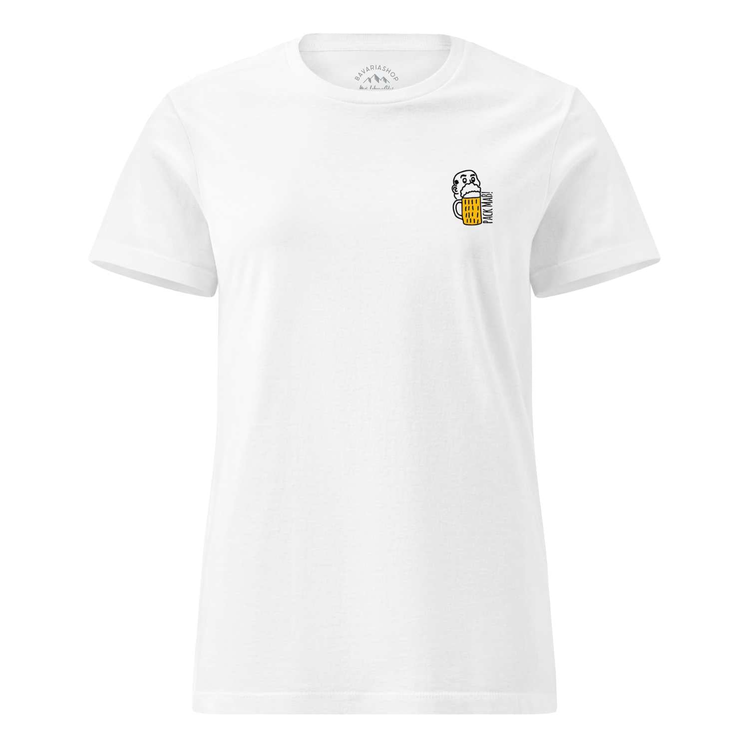 Damen Rezept T-Shirt Pack Maß weiß mit lustigem Biermotiv Stickerei auf der linken Brust, Baumwolle