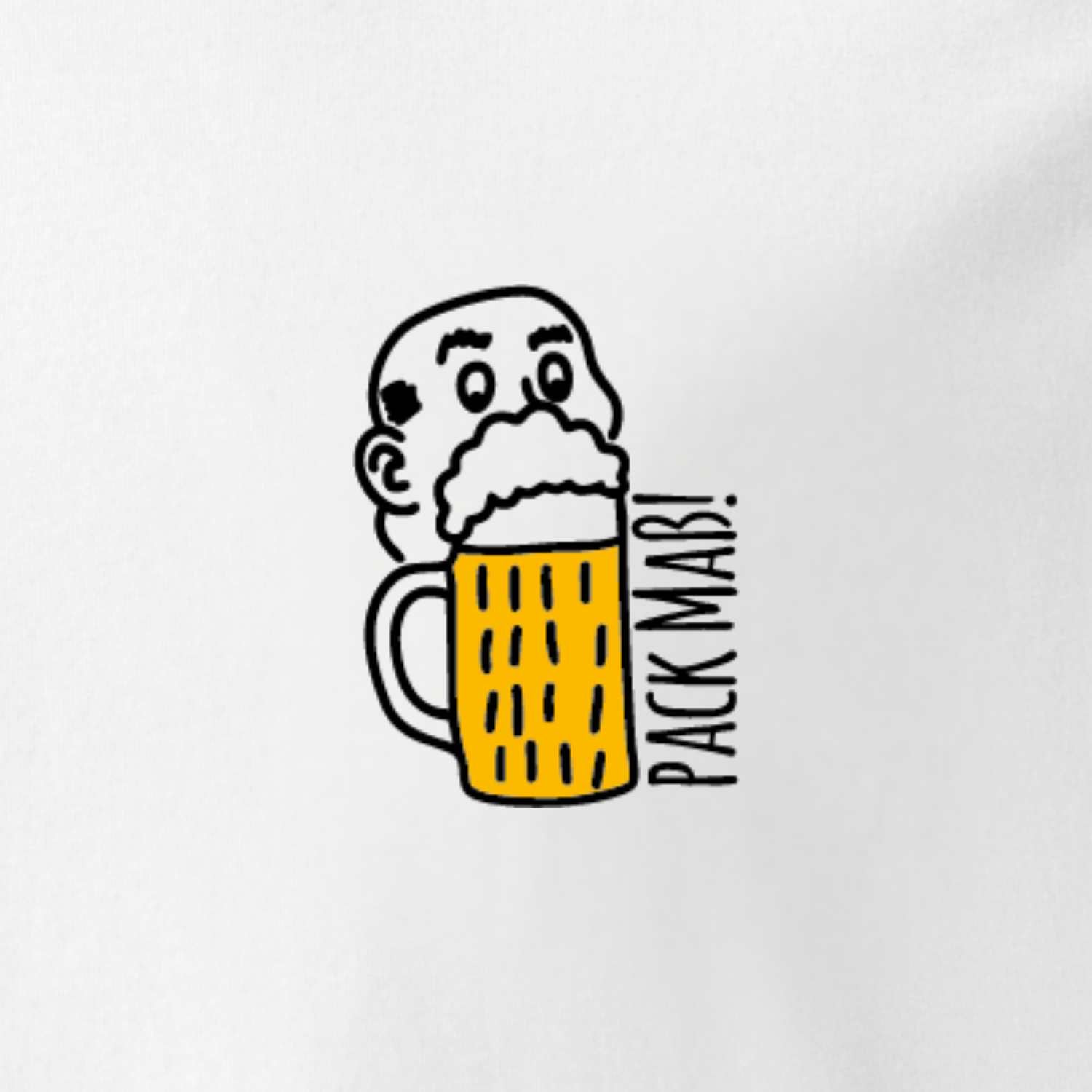 Herren Bier T-Shirt mit lustigem Cartoon eines Mannes, der in einen Maßkrug Bier eintaucht, Aufschrift Pack Maß