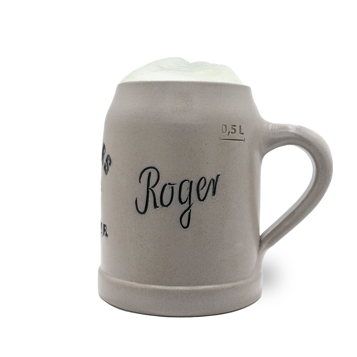 Grauer PREMIUM Teamkrug 0,5L mit NFL Jacksonville Jaguars Logo und Schriftzug, gefüllt mit Schaum.