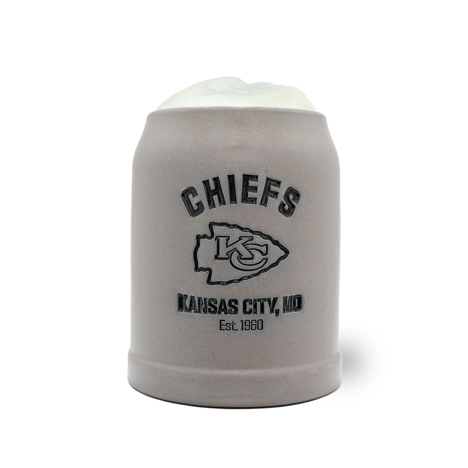 NFL PREMIUM Teamkrug Kansas City Chiefs aus Steingut, mit Schaumkrone, Logo und Text vorne.