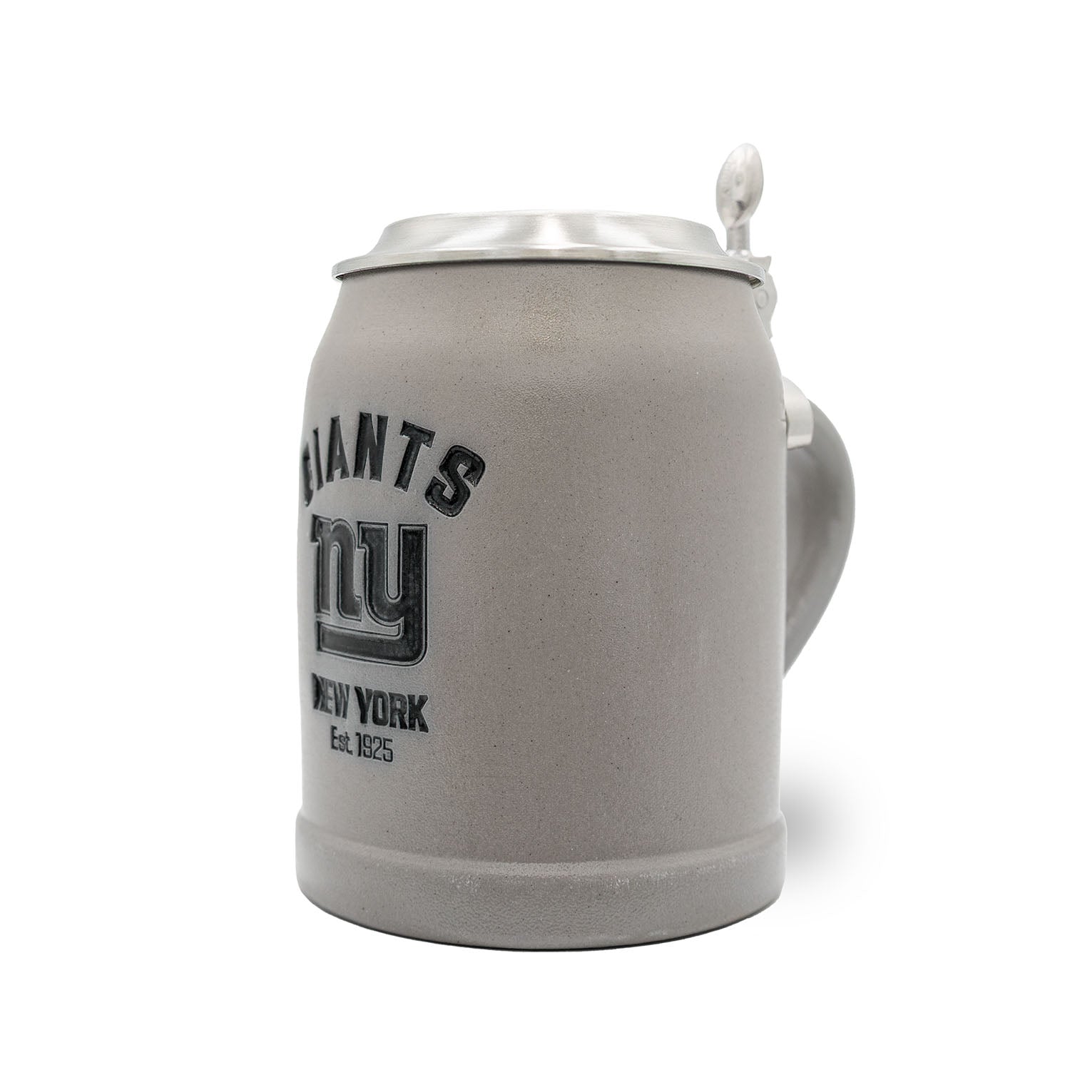 Grauer NFL PREMIUM Teamkrug New York Giants mit markantem Logo und Zinndeckel, robustes Design mit Henkel.