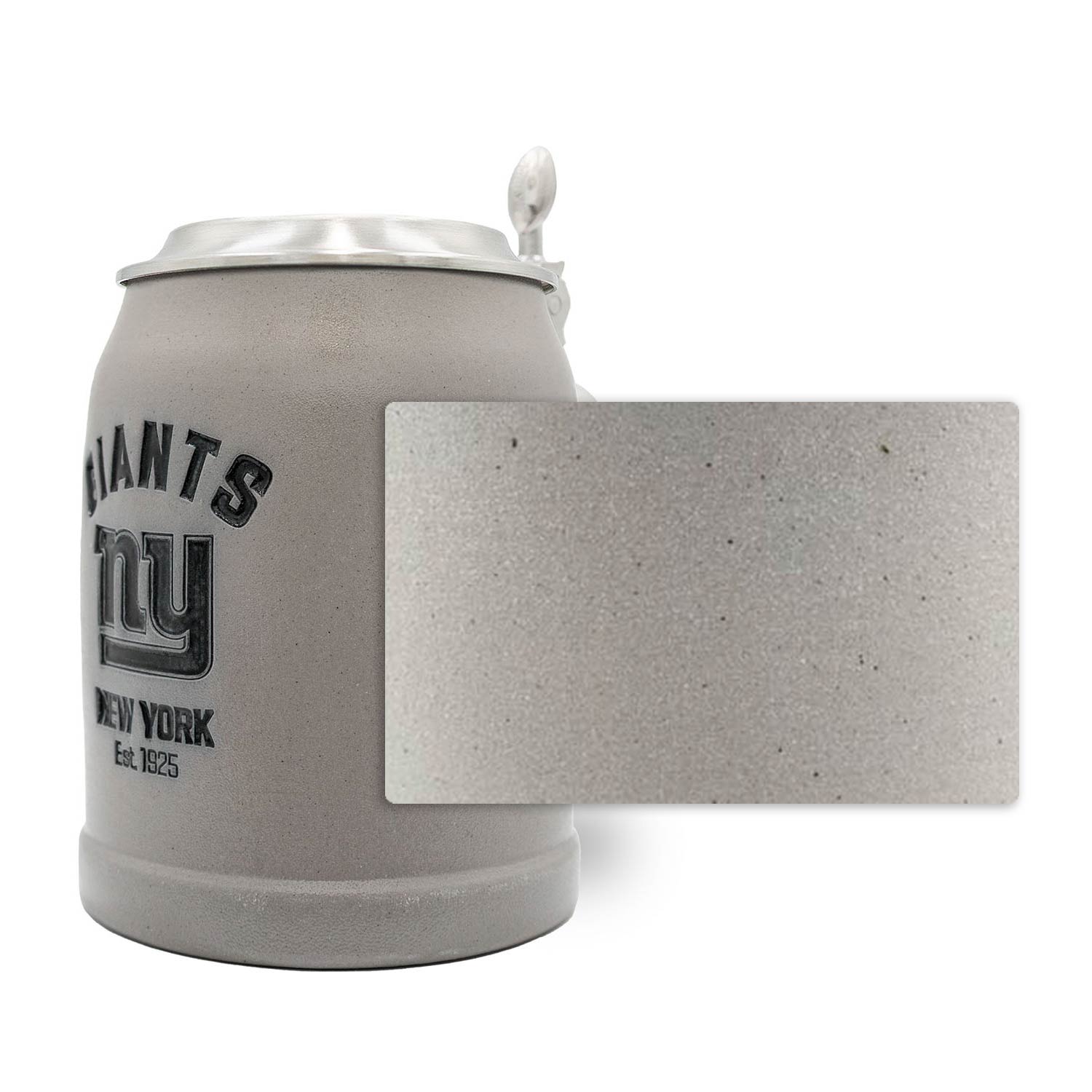 NFL PREMIUM Teamkrug New York Giants, grauer Steinkrug mit Zinn-Deckel und detailreicher Textur
