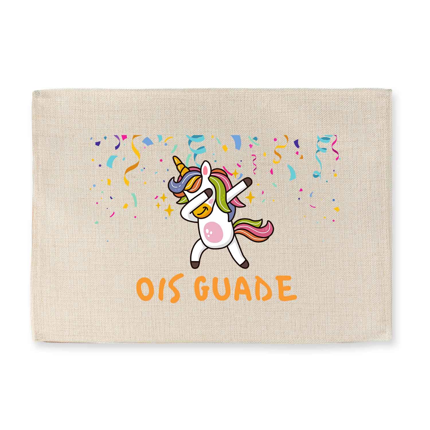 Tischset Ois Guade Einhorn mit dabbing Einhorn-Motiv, bunten Konfetti und Bändern, Dekoration Esszimmer