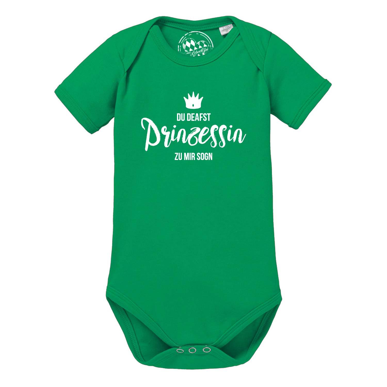 Grüner Baby Body Prinzessin mit weißem Aufdruck und Krone, Kurzarm für Mädchen