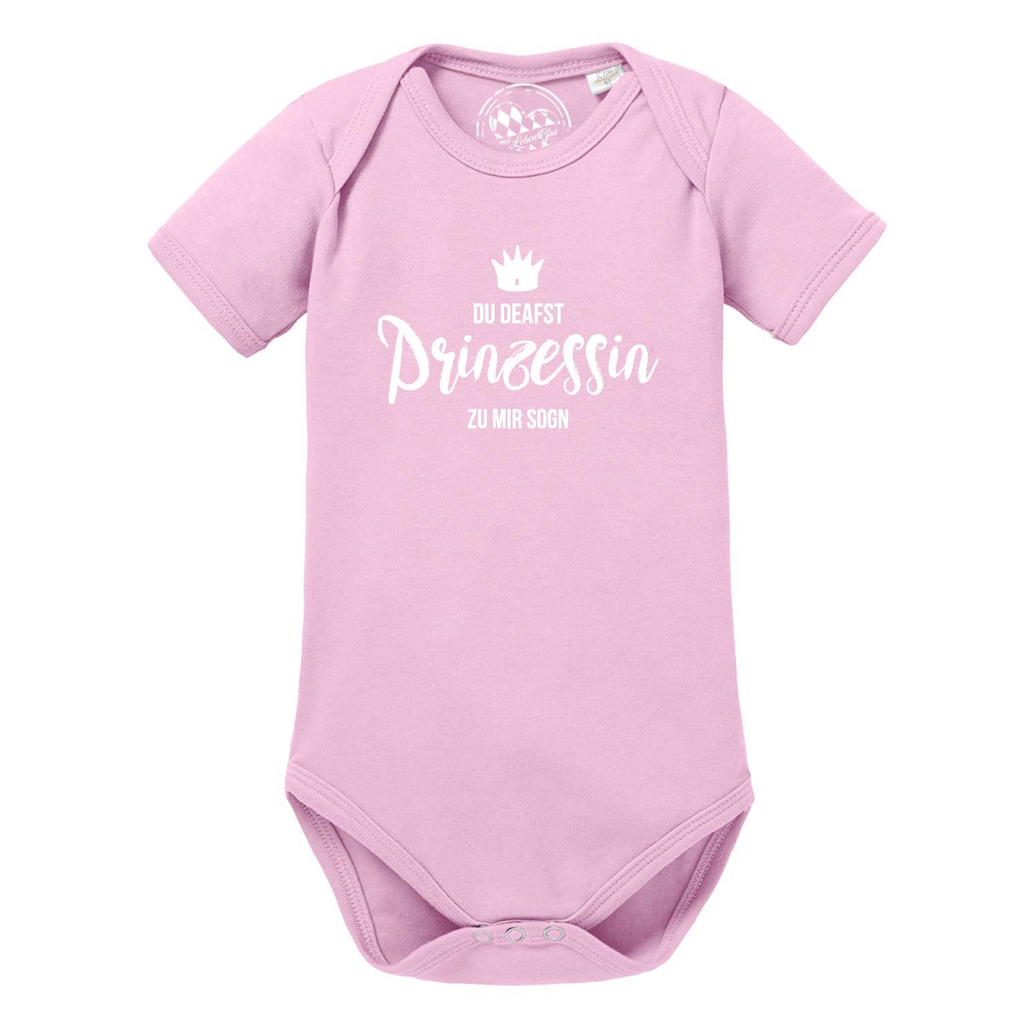 Baby Body "Prinzessin" in zartem Rosa mit weißem Kronen- und Schriftzug-Design für kleine Mädchen.