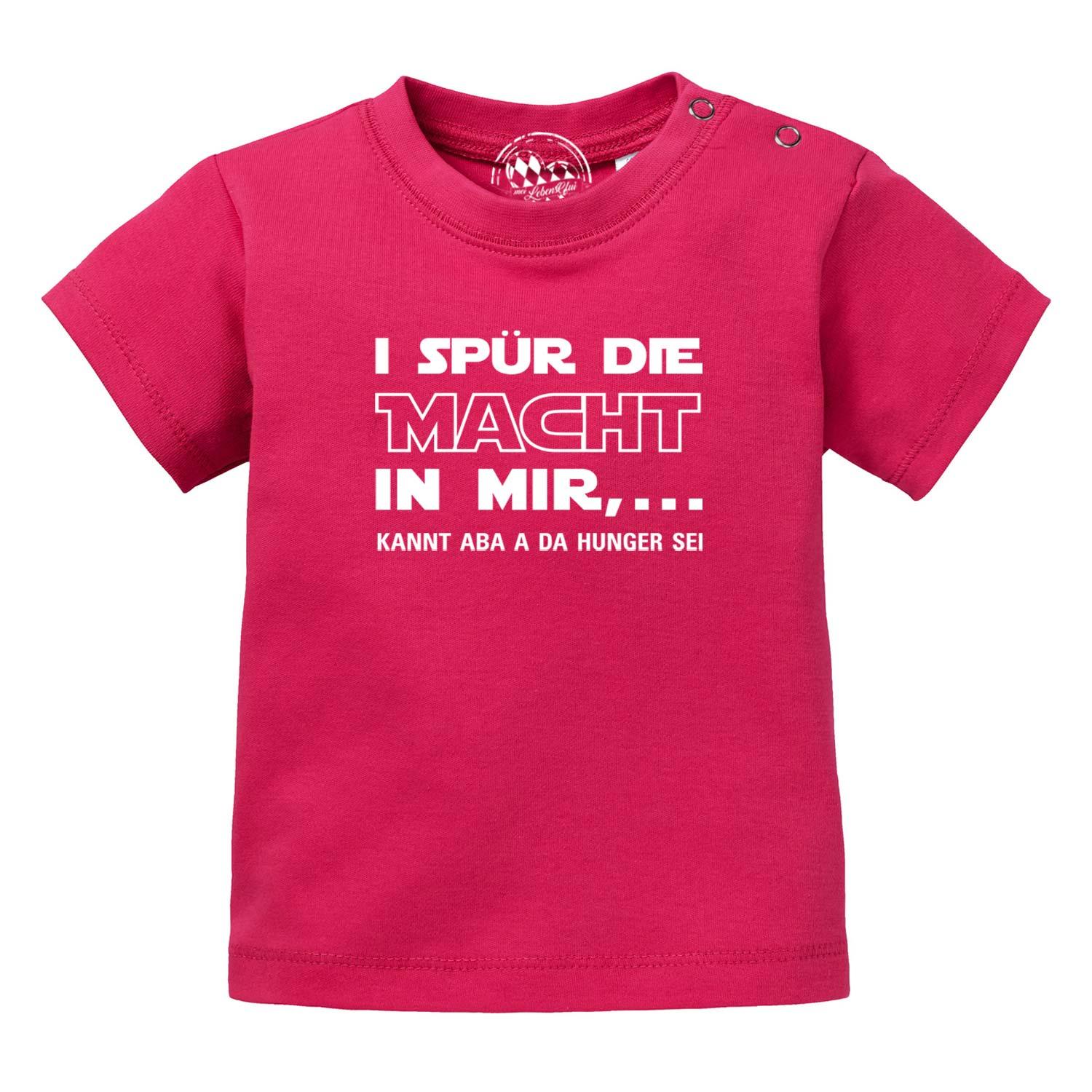 Baby T-Shirt I spür die Macht in leuchtendem Pink mit witzigem Spruch und Druckknöpfen an der Schulter
