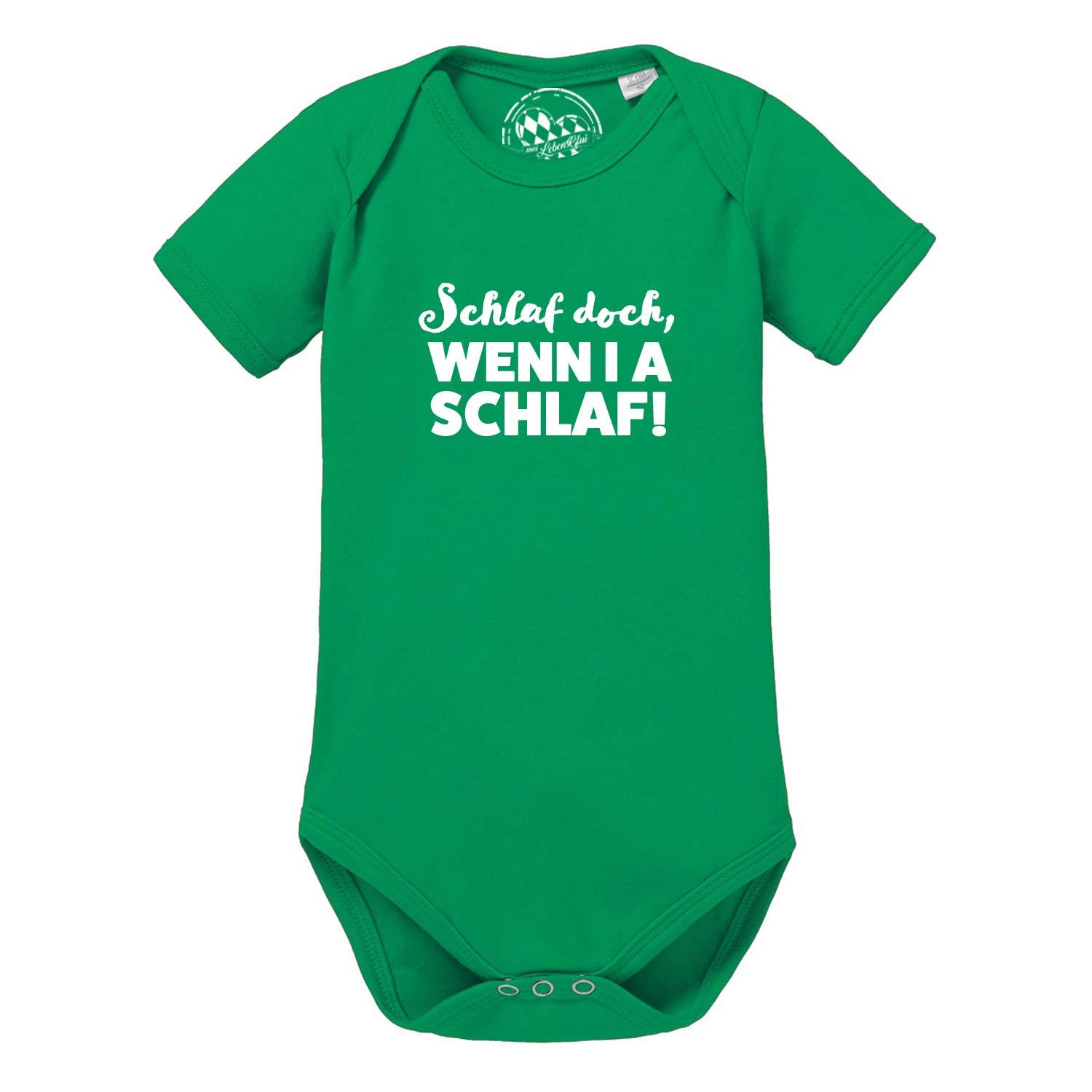 Grüner Baby Body Wenn i a schlaf mit witzigem Aufdruck, bequeme Kurzarm-Babykleidung aus Baumwolle.