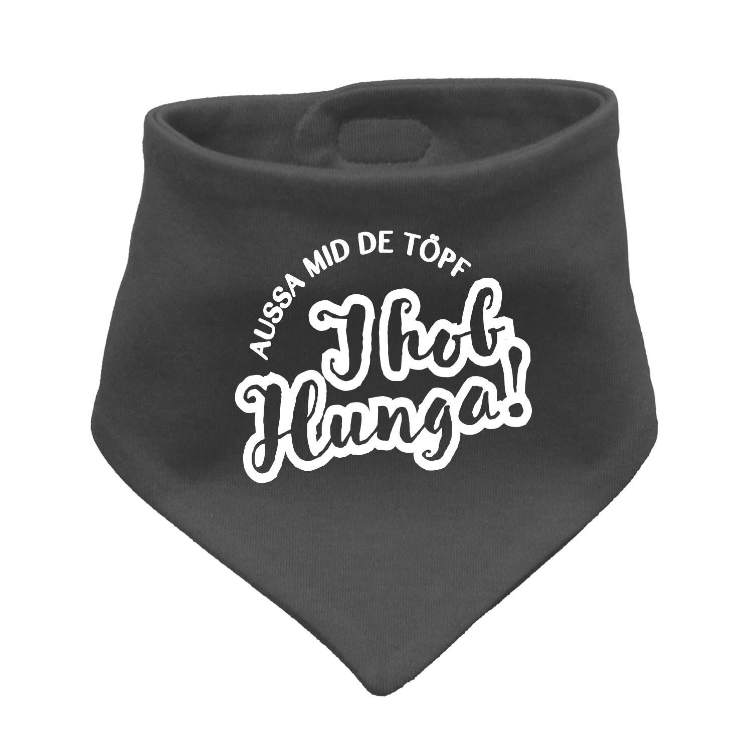 Babyhalstuch Aussa mid de Töpf I hob Hunga in Dunkelgrau mit weißem Spruch für Jungen und Mädchen