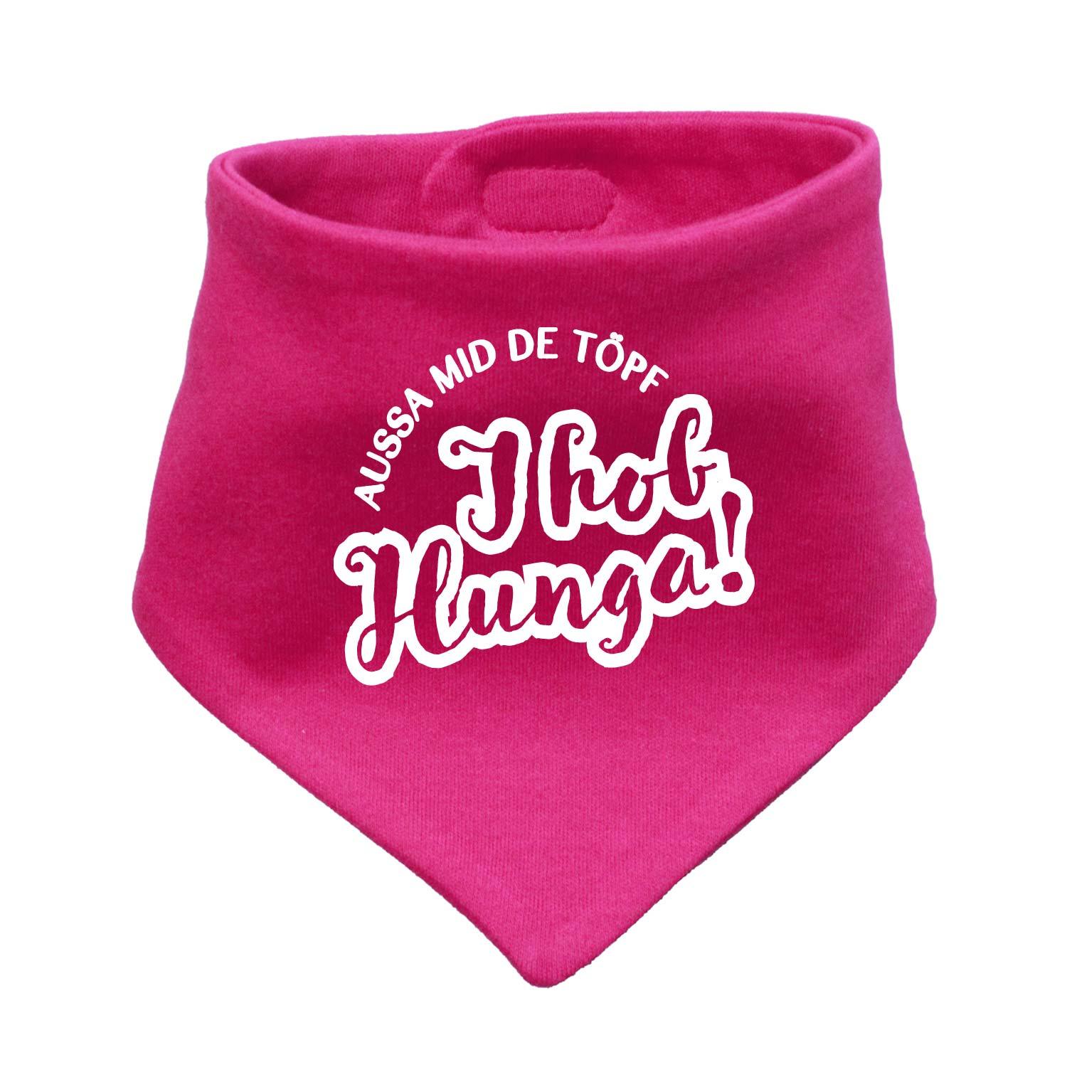 Pinkes Babyhalstuch Aussa mid de Töpf mit weißem Schriftzug für Babys und Kleinkinder.