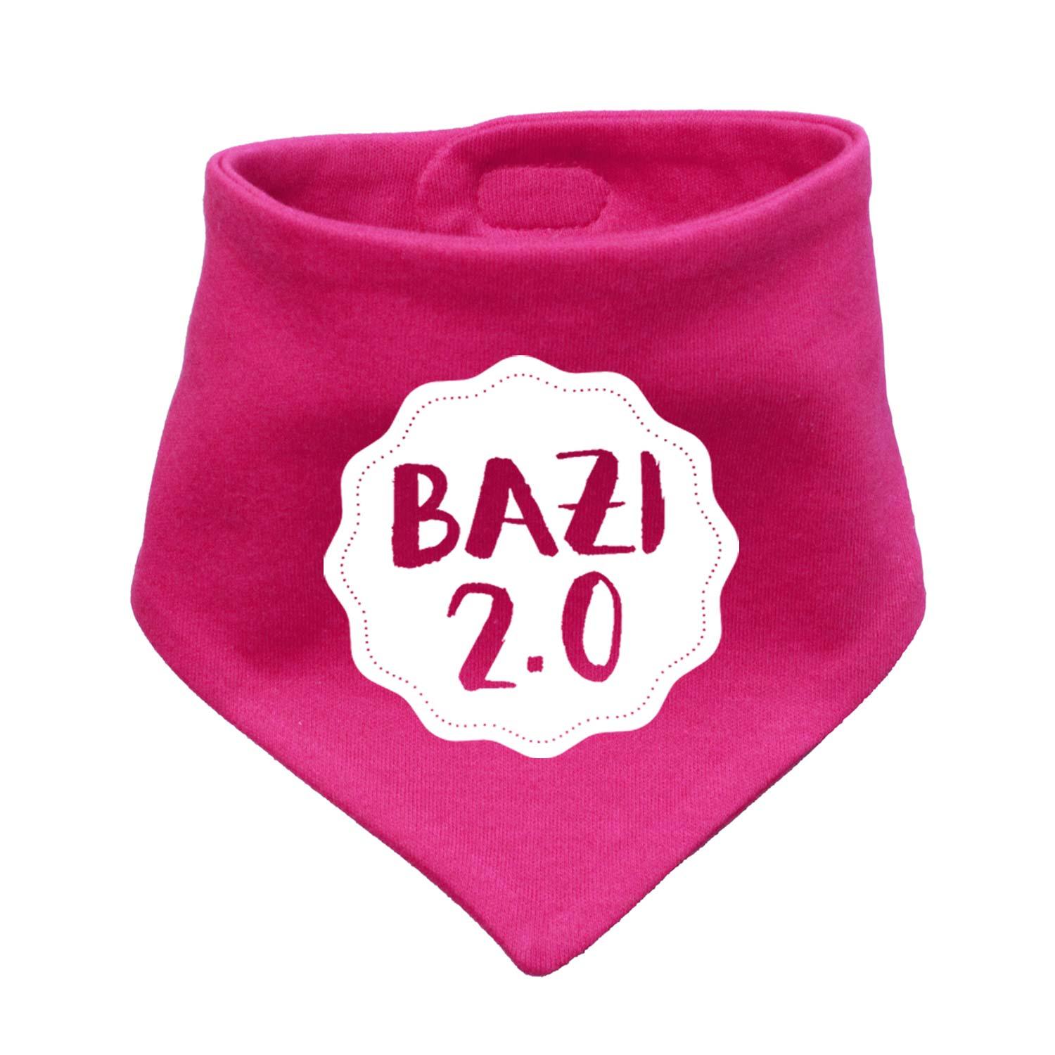 Pinkes Babyhalstuch Bazi 2.0 mit weißem Aufdruck und Zackenrand, weicher Baumwollstoff.
