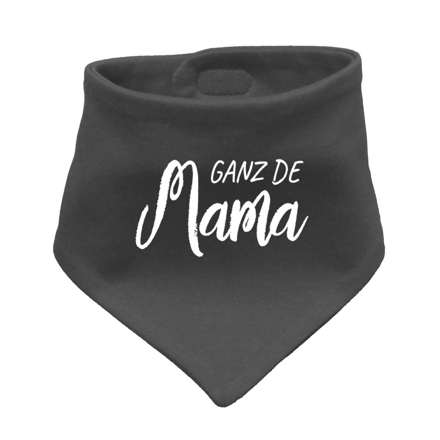 Graues Babyhalstuch "Ganz de Mama…" mit weißer Aufschrift für Babys und Kleinkinder, weiche Baumwolle.