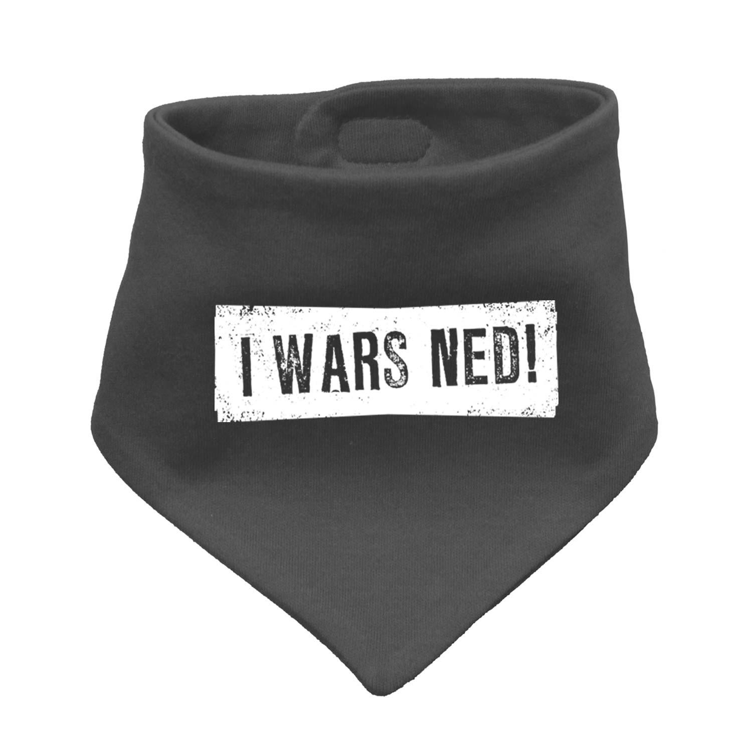 Dunkelgraues Babyhalstuch "I wars ned!" als dreieckiges Bandana, bedruckt mit weißer Schrift.