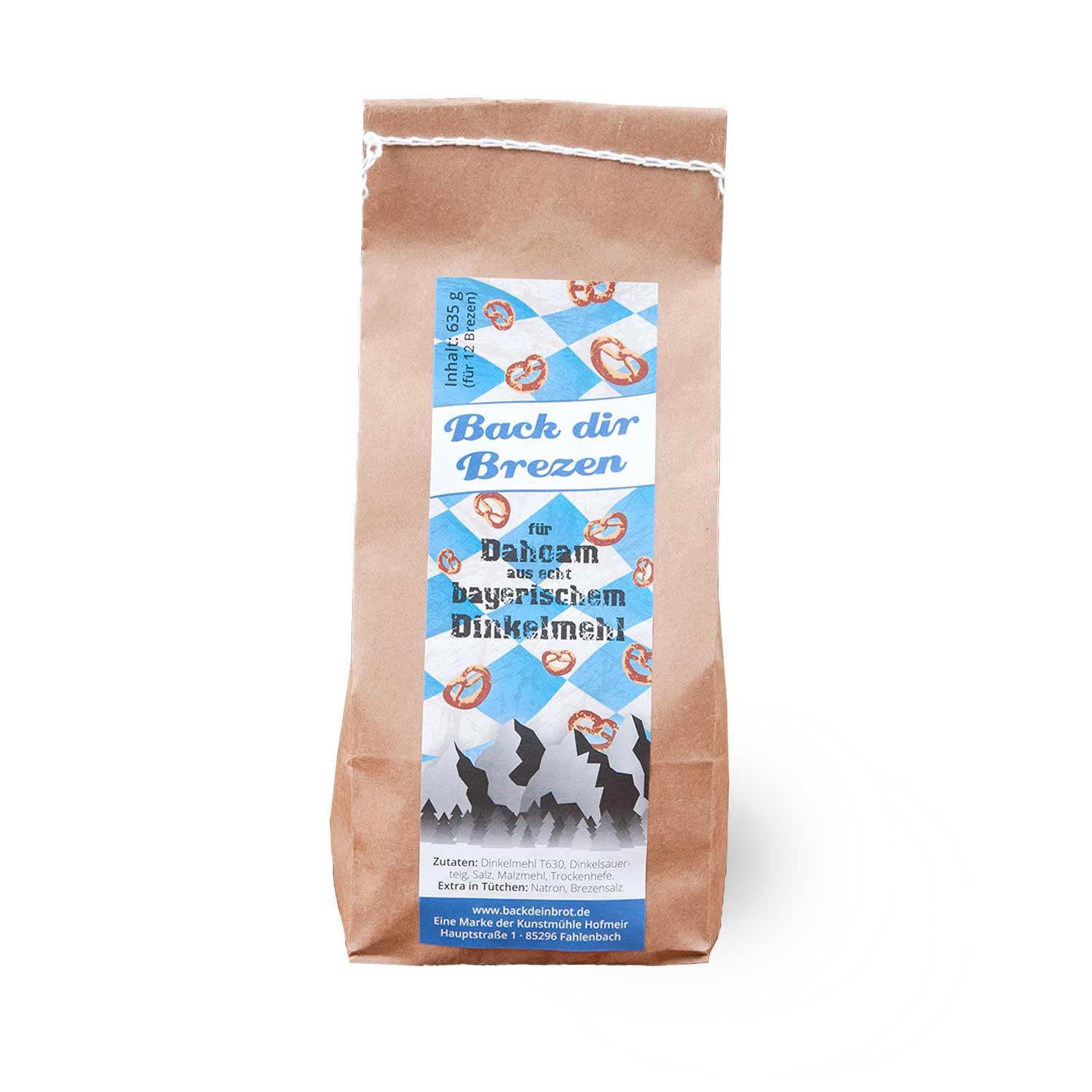 Backmischung für 12 goldbraune, traditionelle Brezn aus Dinkelmehl, regional hergestellt, Packungsinhalt 635 g.