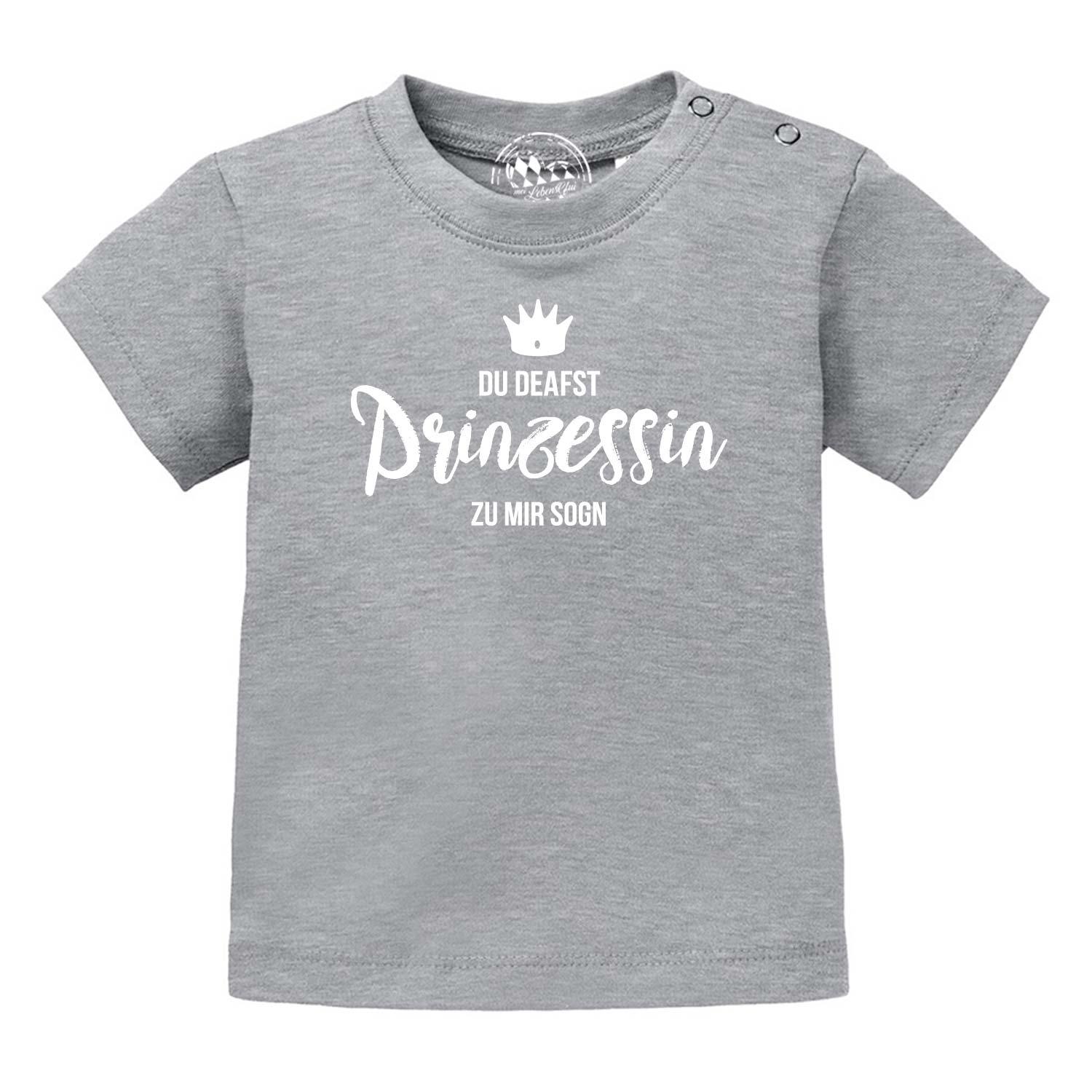 Graues Baby T-Shirt Prinzessin mit weißem Kronen-Print und Spruch "Du deafst Prinzessin zu mir sogn