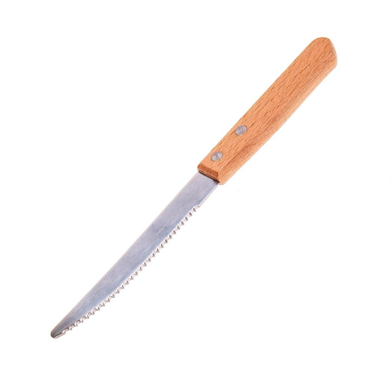 Scharfes Wurstmesser oder Brotzeitmesser mit gezahnter Klinge und Echtholzgriff für die Brotzeit