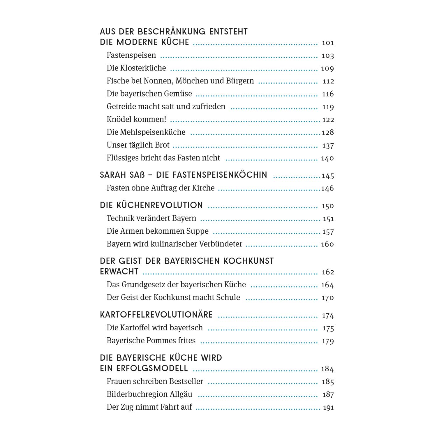 Inhaltsverzeichnis vom Kochbuch Im Schmankerlhimmel mit Kapiteln zur Fastenküche und bayerischen Spezialitäten.