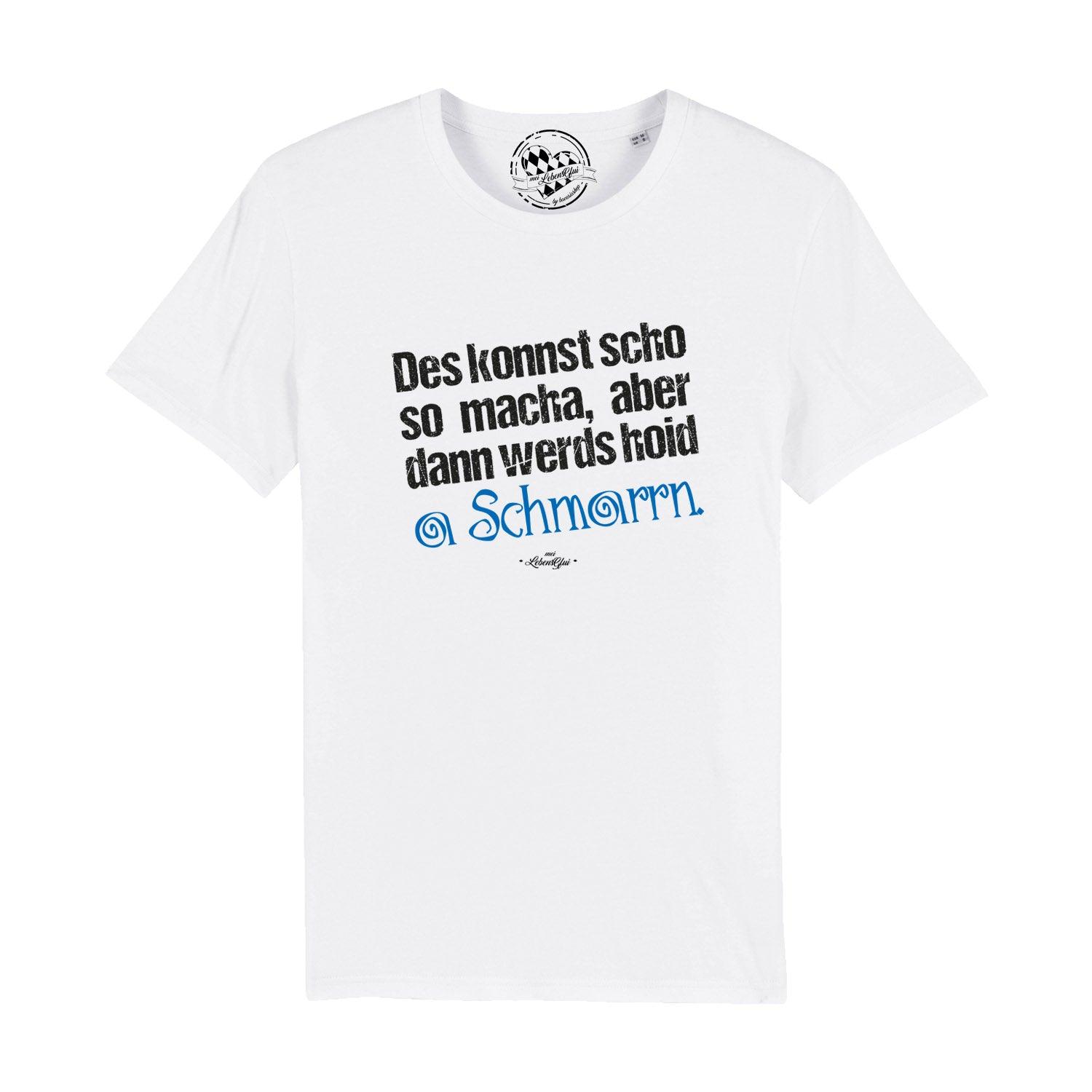 Herren T-Shirt Konnst scho so macha in Weiß mit schwarzem und blauem bayerischem Spruch, Rundhalsausschnitt