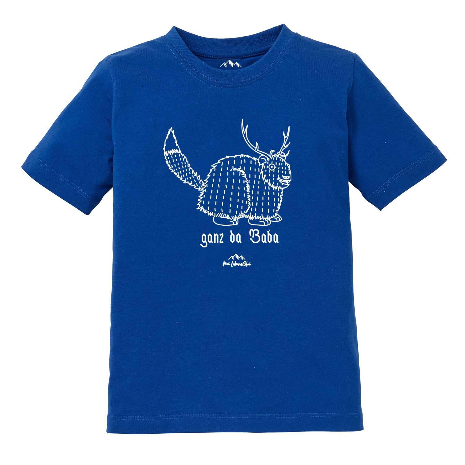Kinder T-Shirt Wolpertinger Ganz da Baba blau mit weißem Fabelwesen-Druck, ideal für Jungen und Mädchen