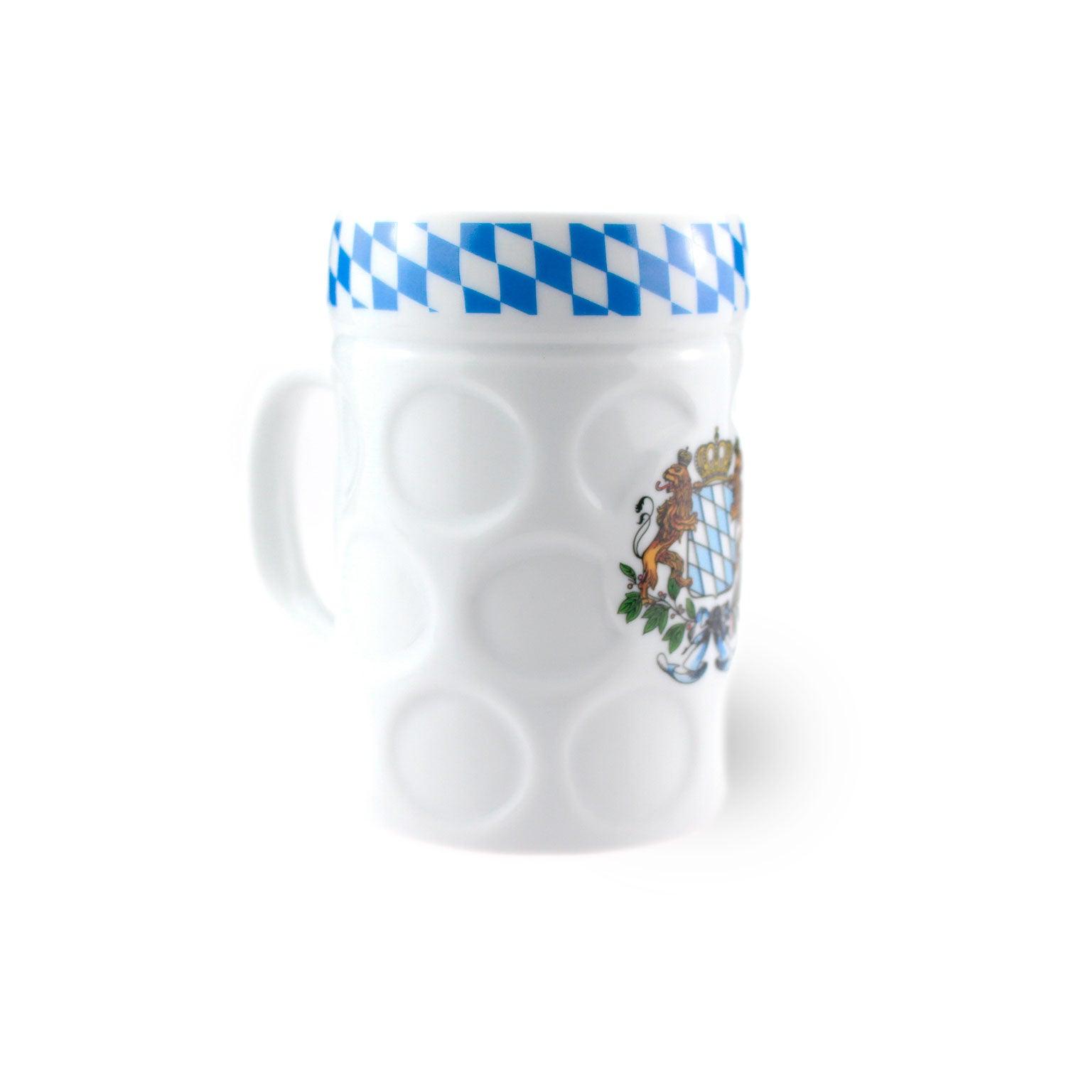 Bayerischer Keramik-Maßkrug 0,5 Liter mit Wappen, Rautenmuster am Trinkrand und Noppenstruktur an der Seite