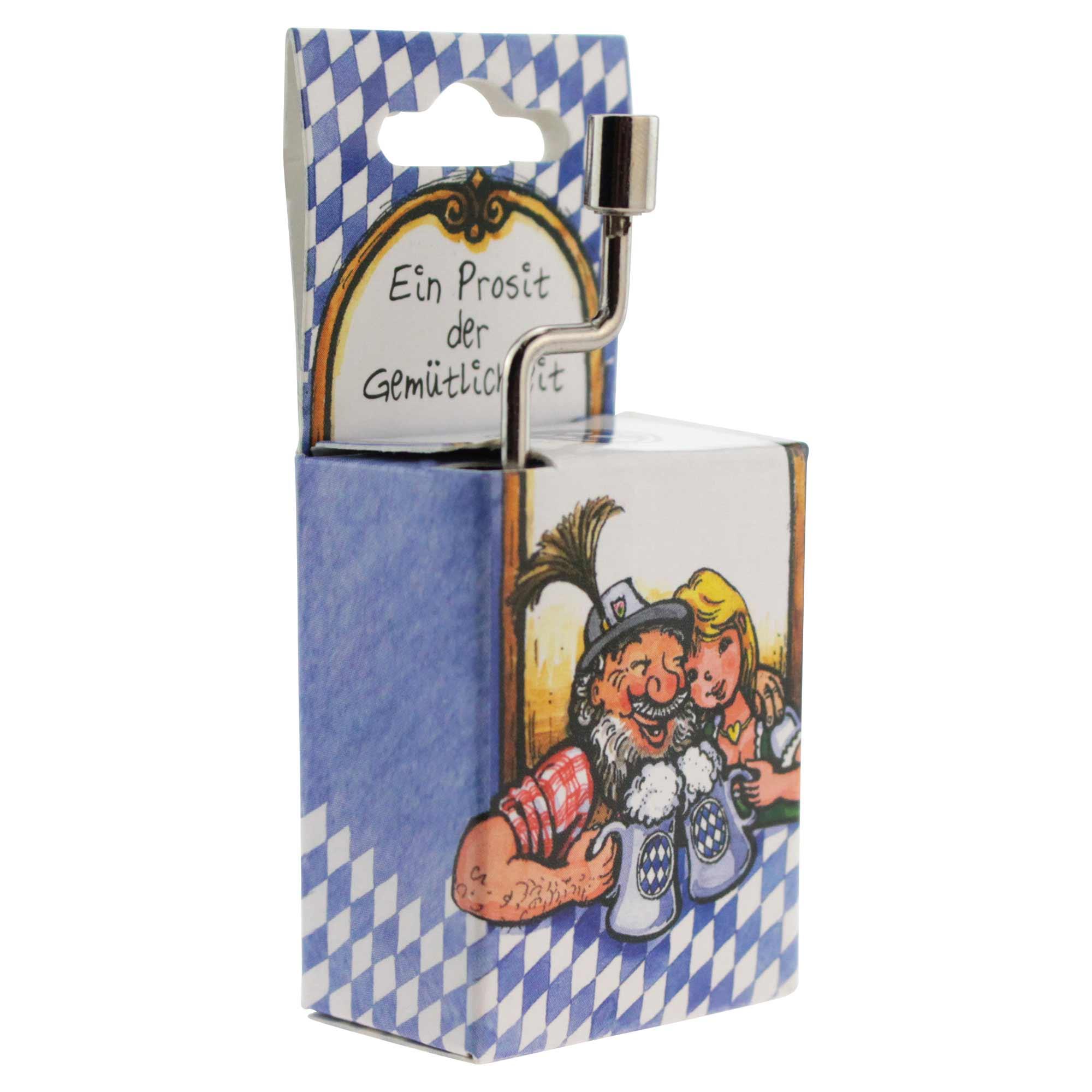 Oktoberfest-Box Wiesnkrug, Bier und mehr: Spieldose mit bayerischem Rautenmuster und Illustration