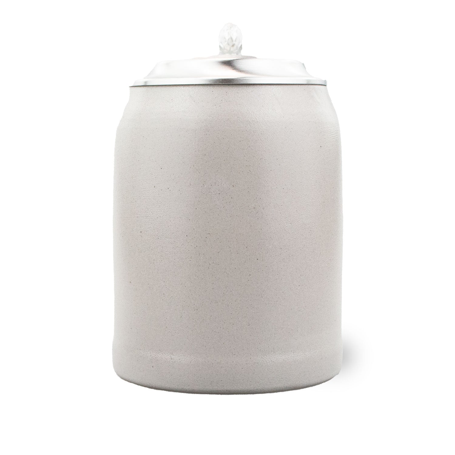 Traditioneller PREMIUM Bierkrug Steinkrug aus hellem Grauton mit edlem Zinndeckel, schlicht elegant.
