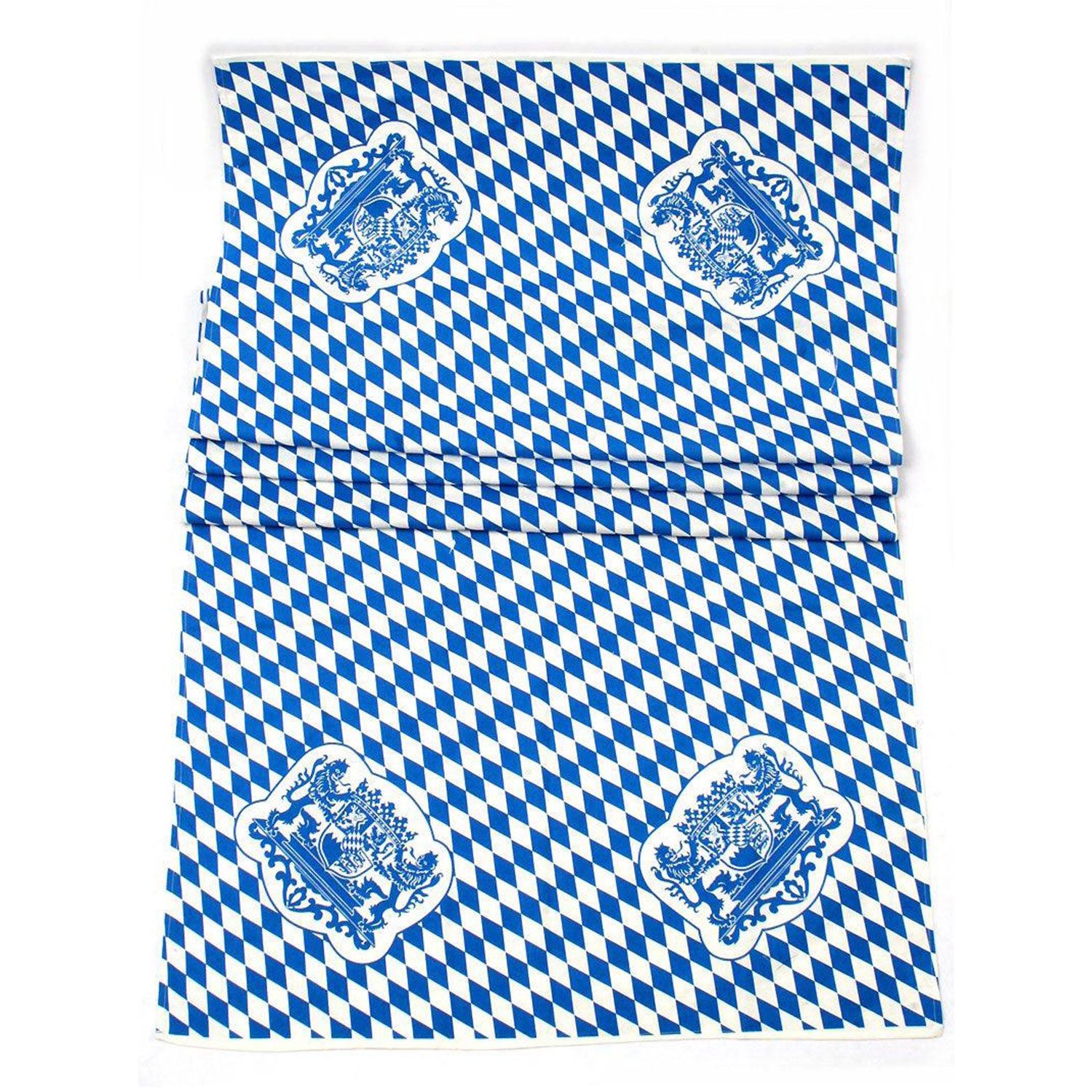 Bayerische Tischdecke Biertisch in Weiß-Blau mit Rautenmuster und Wappen für Oktoberfest Deko.