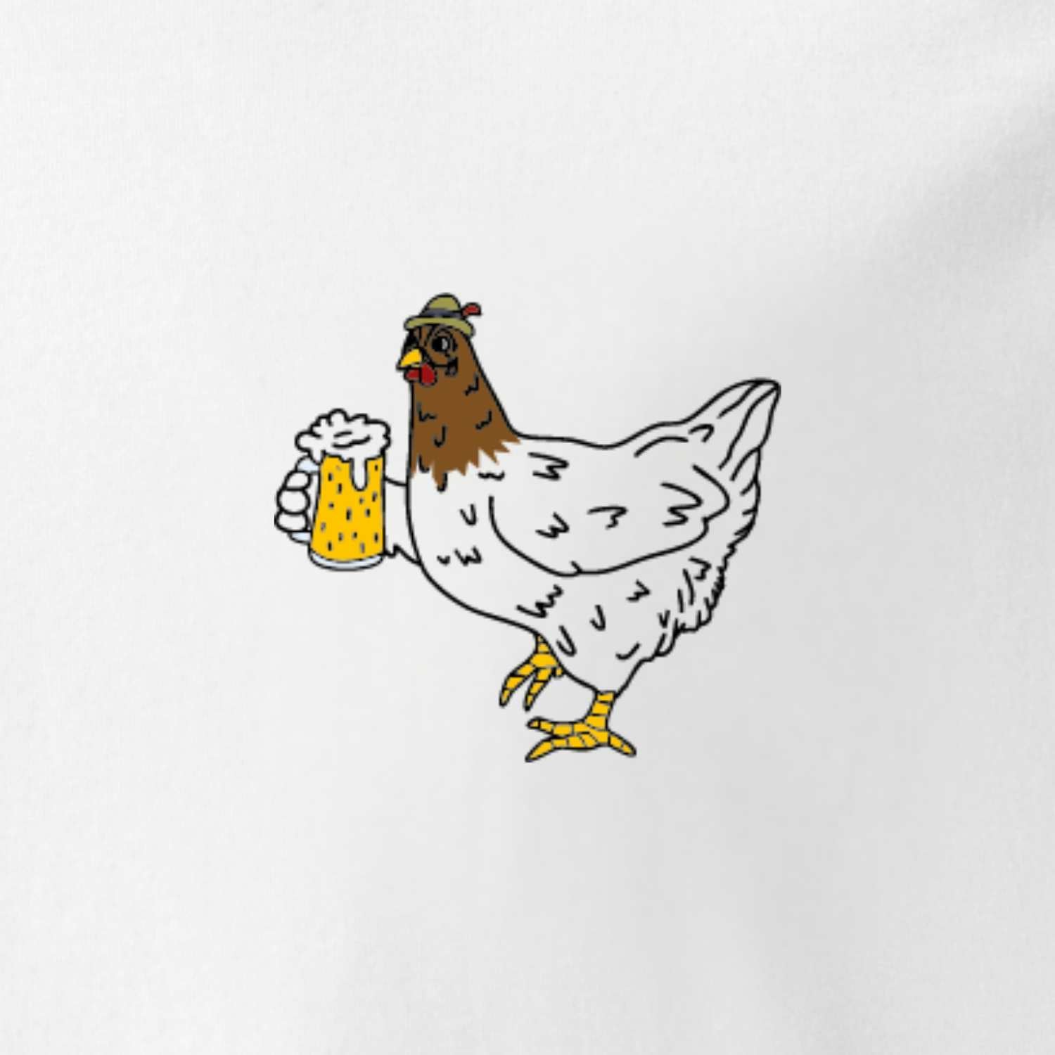 Herren Rezept T-Shirt Bierhendl mit lustigem Hühner-Cartoon, das ein Bier und einen feschen Hut trägt.