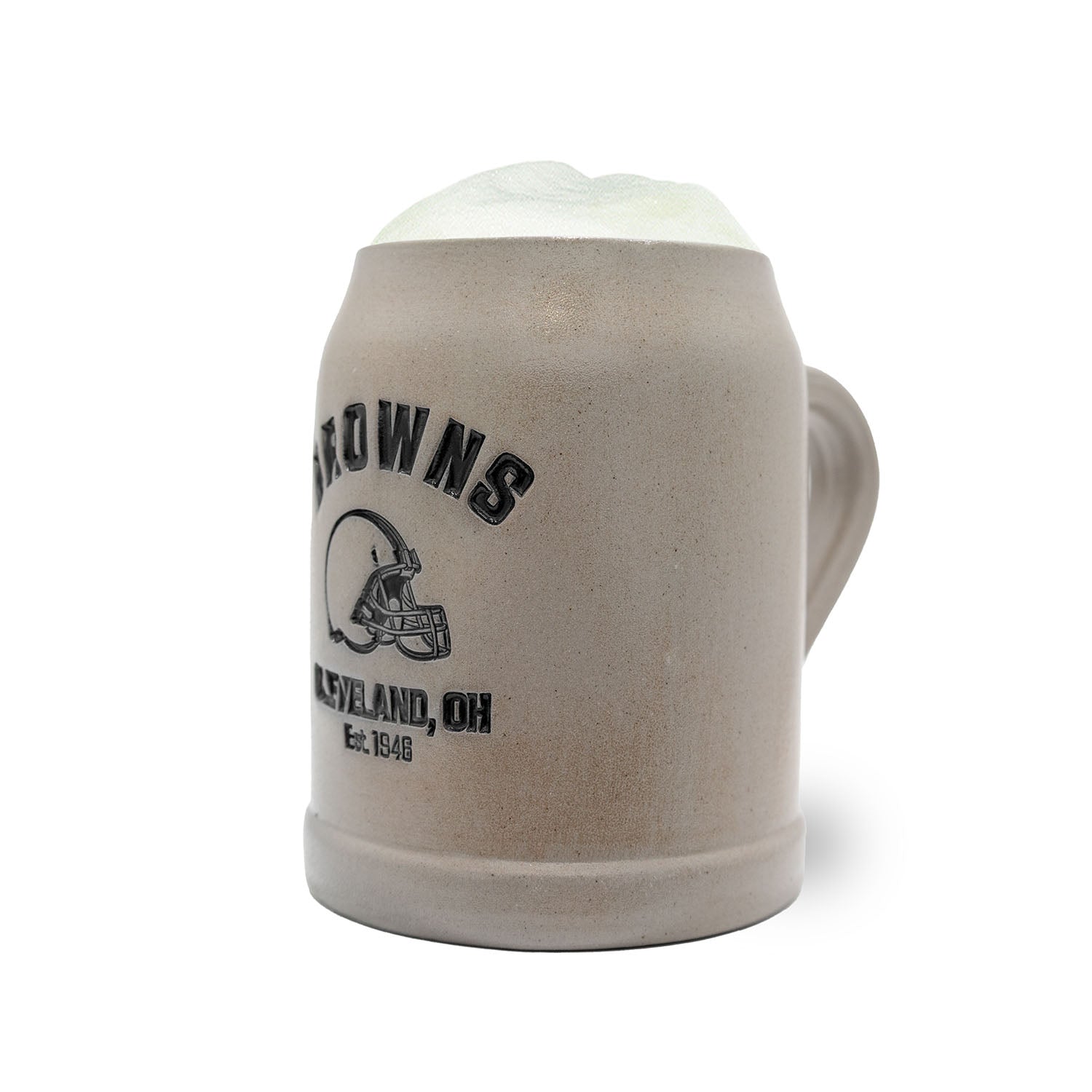 NFL PREMIUM Teamkrug Cleveland Browns aus Steingut mit Logo, Helm und Schaumkrone.