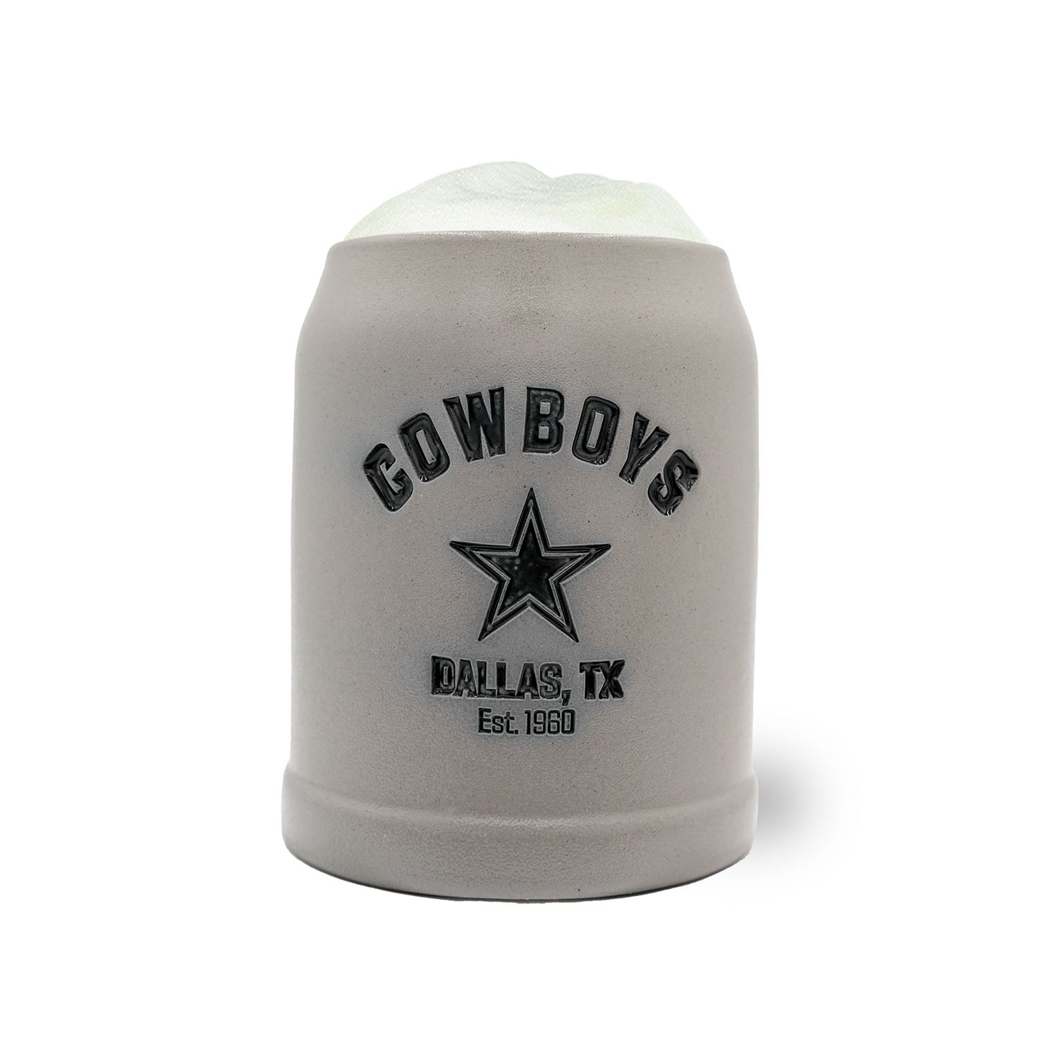 NFL PREMIUM Teamkrug Dallas Cowboys, grauer Keramikkrug mit schwarzem Cowboys-Logo und Stars & Stripes
