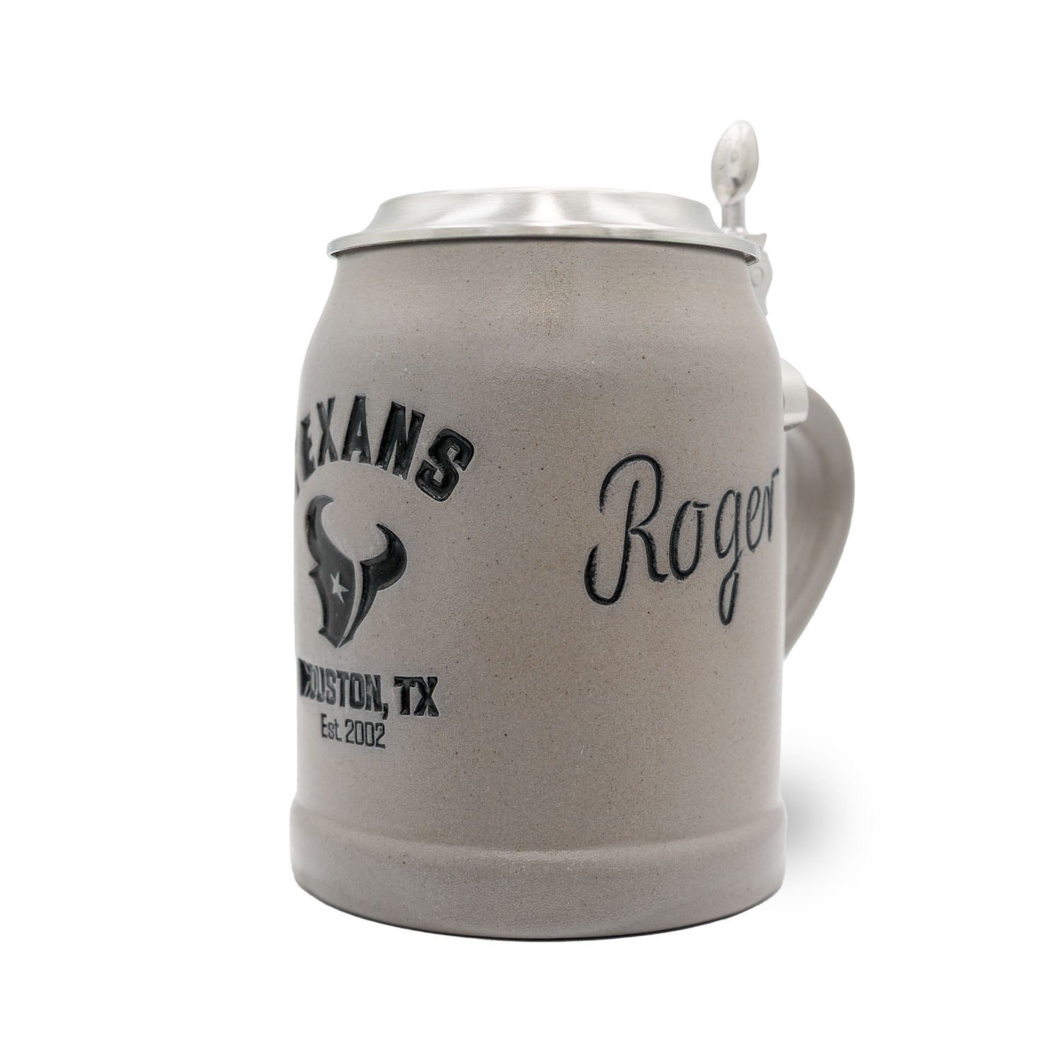 NFL PREMIUM Teamkrug Houston Texans aus grauem Steingut mit Zinndeckel und Logo