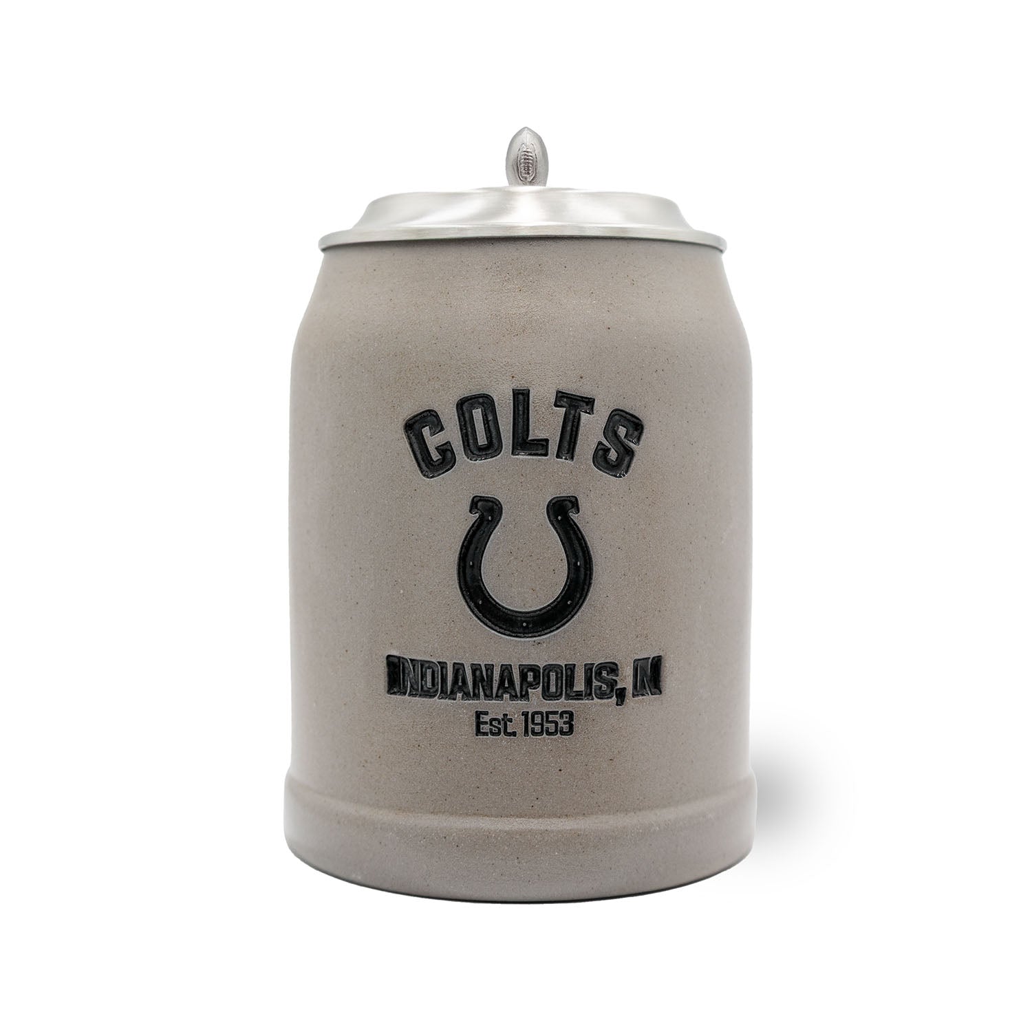 NFL PREMIUM Teamkrug Indianapolis Colts aus Steingut mit Zinndeckel und Logo-Prägung.