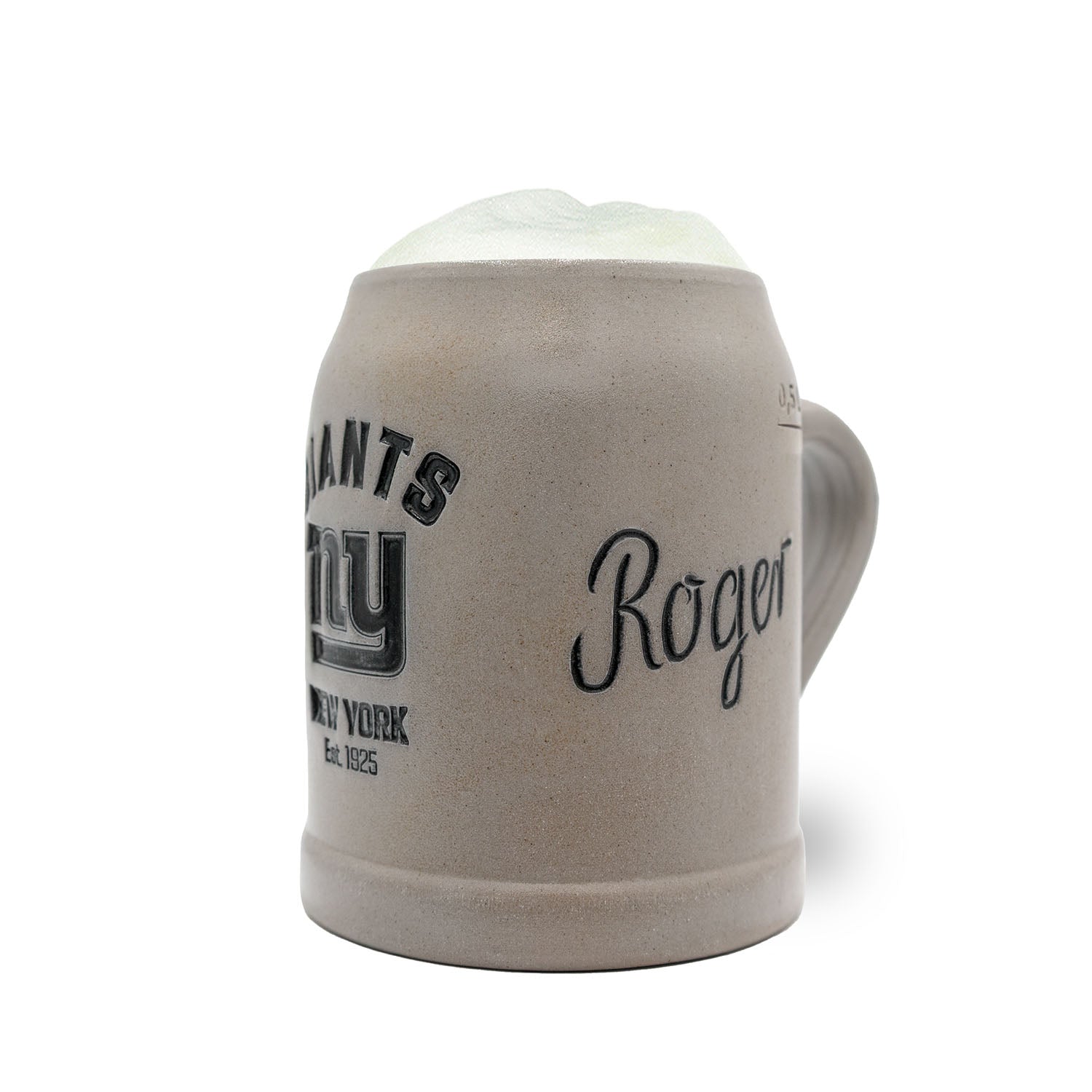 NFL PREMIUM Teamkrug New York Giants aus Steinzeug mit Logo und Schriftzug, gefüllt mit Schaum.
