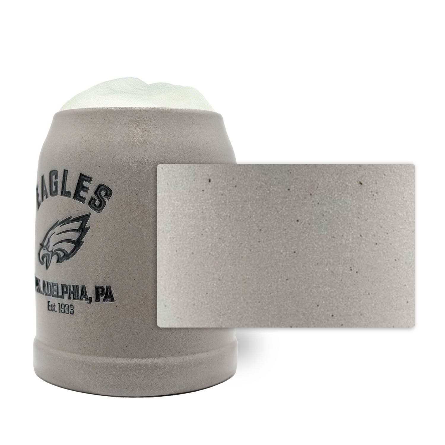 NFL PREMIUM Teamkrug Philadelphia Eagles aus Steingut mit detailliertem Logo und rauer Textur.
