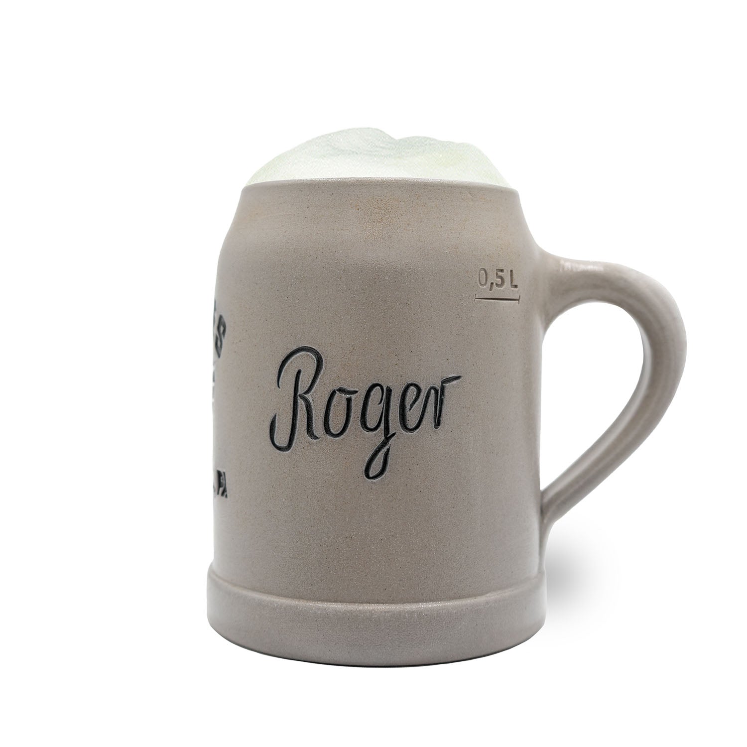 Grauer Keramik-Bierkrug, NFL PREMIUM Teamkrug Philadelphia Eagles-Design mit hellem Bierschaum und 0,5 Liter Markierung.