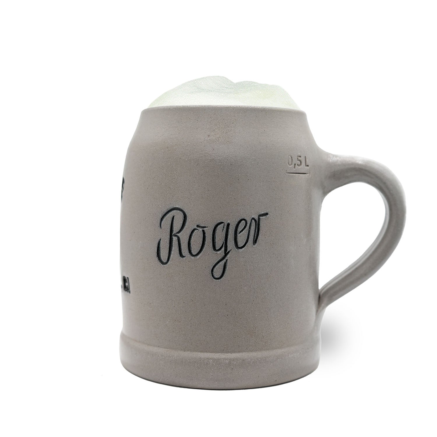 Grauer Keramik NFL PREMIUM Teamkrug San Francisco 49ers mit "Roger" Schriftzug und Schaumkrone, 0,5L Füllstrich.