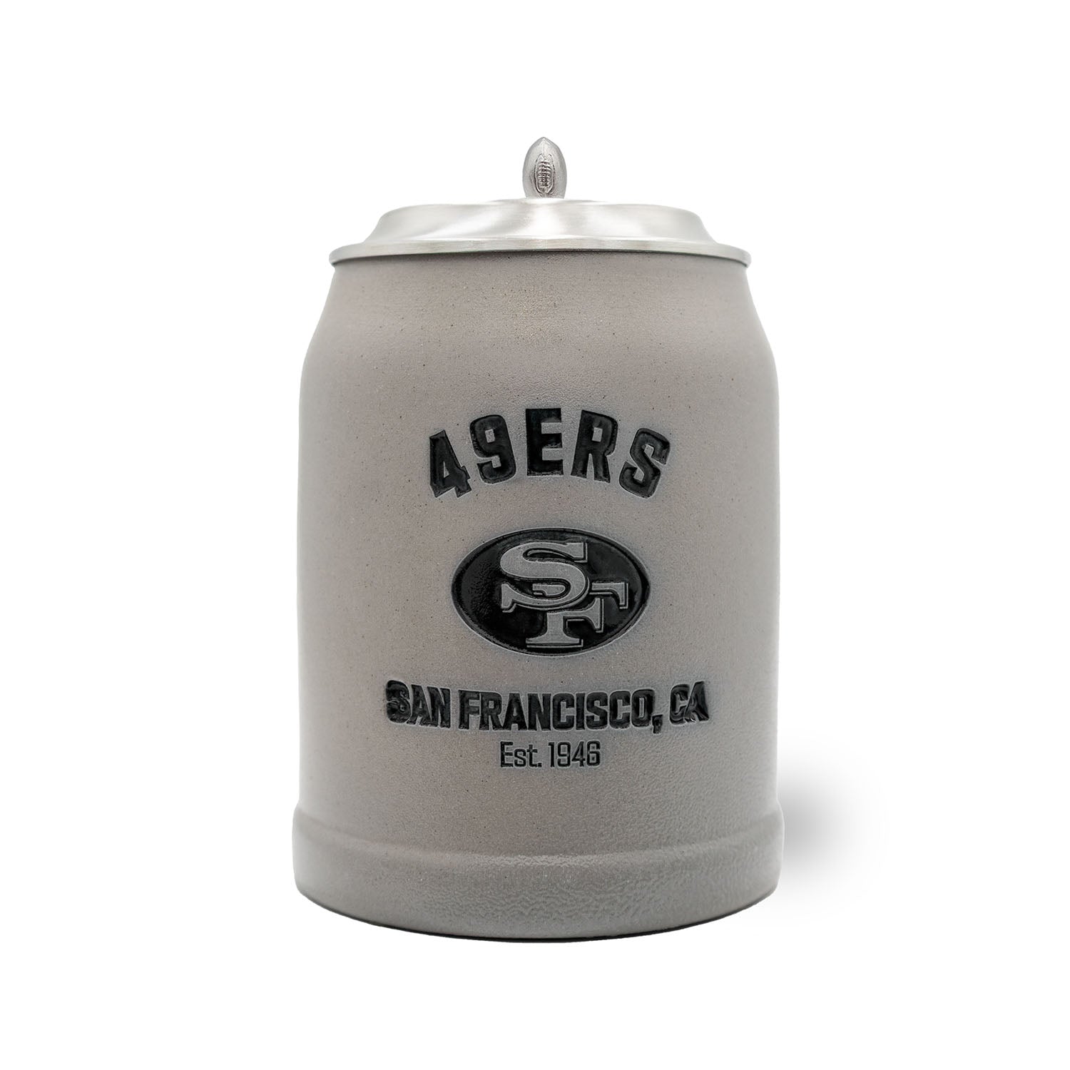 NFL PREMIUM Teamkrug San Francisco 49ers aus grauem Steingut mit Zinndeckel und Logo