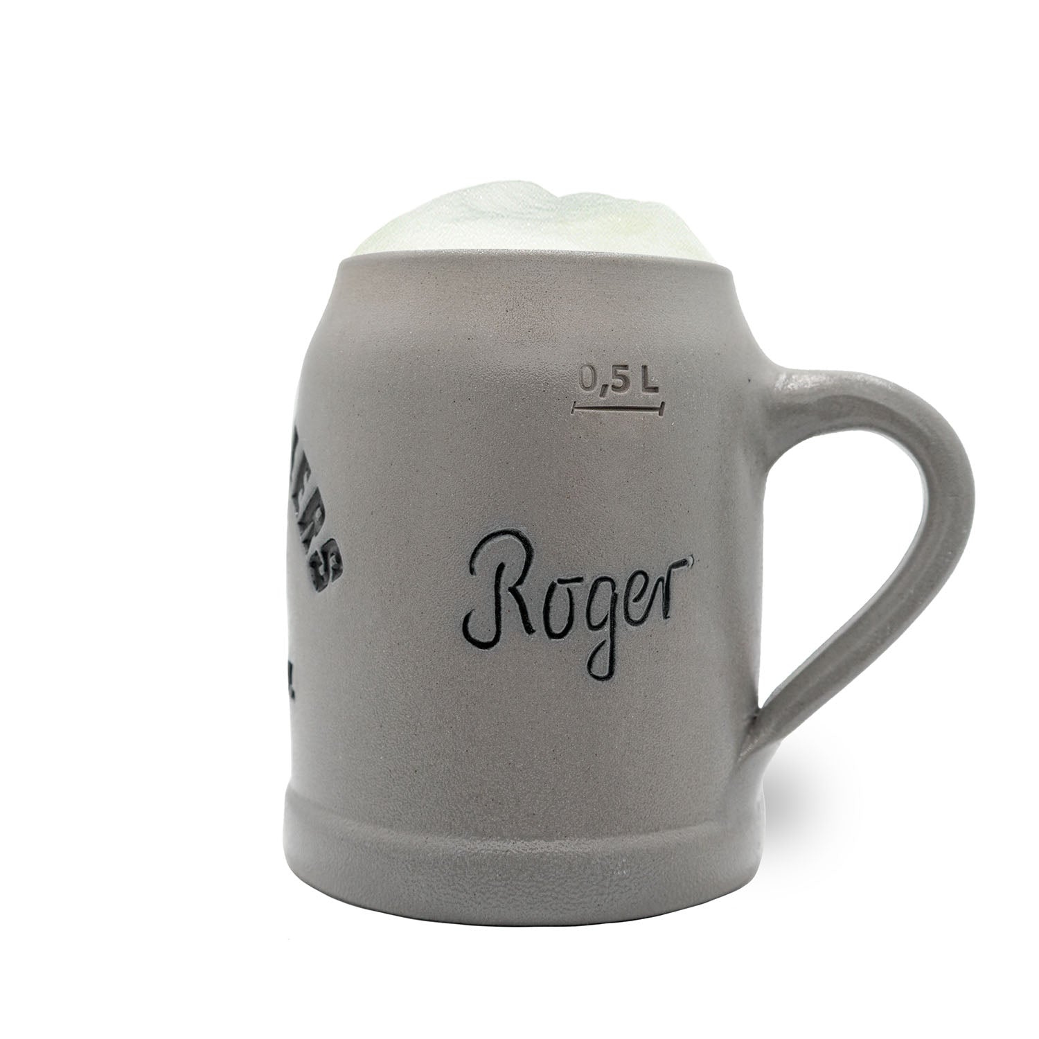 Grauer R®NFL PREMIUM Teamkrug Tampa Bay Buccaneers mit 0,5 L Füllstandsanzeige und weissem Schaum.