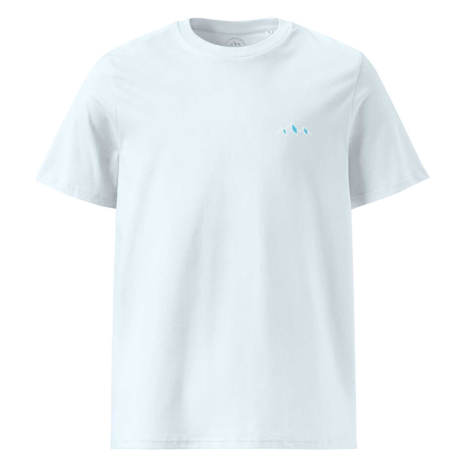 Weißes Herren T-Shirt Himmi Herrgott aus Baumwolle mit blau-weißem Berglogo auf der Brust.