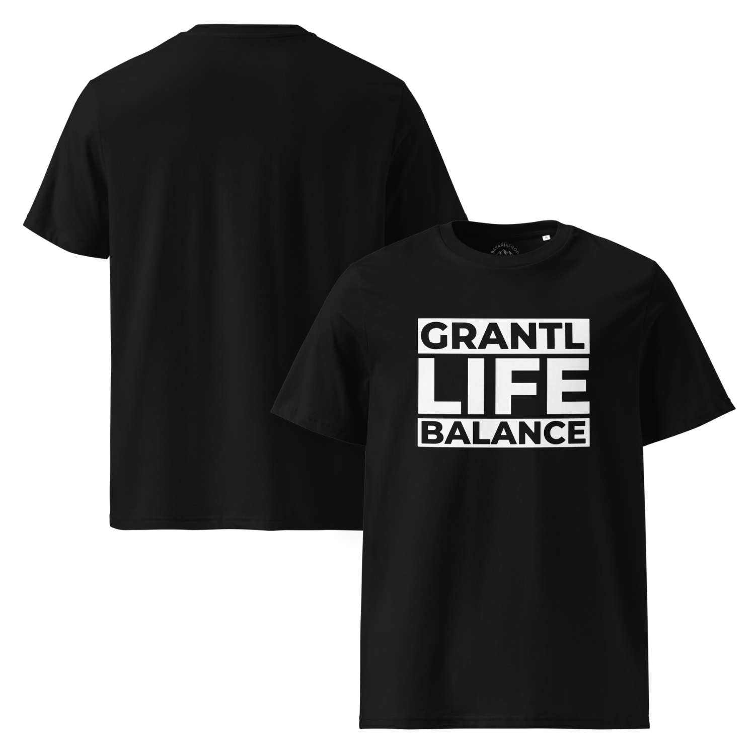 Schwarzes Herren T-Shirt Grantl Life Balance mit weißem Schriftzug und runder Halsausschnitt
