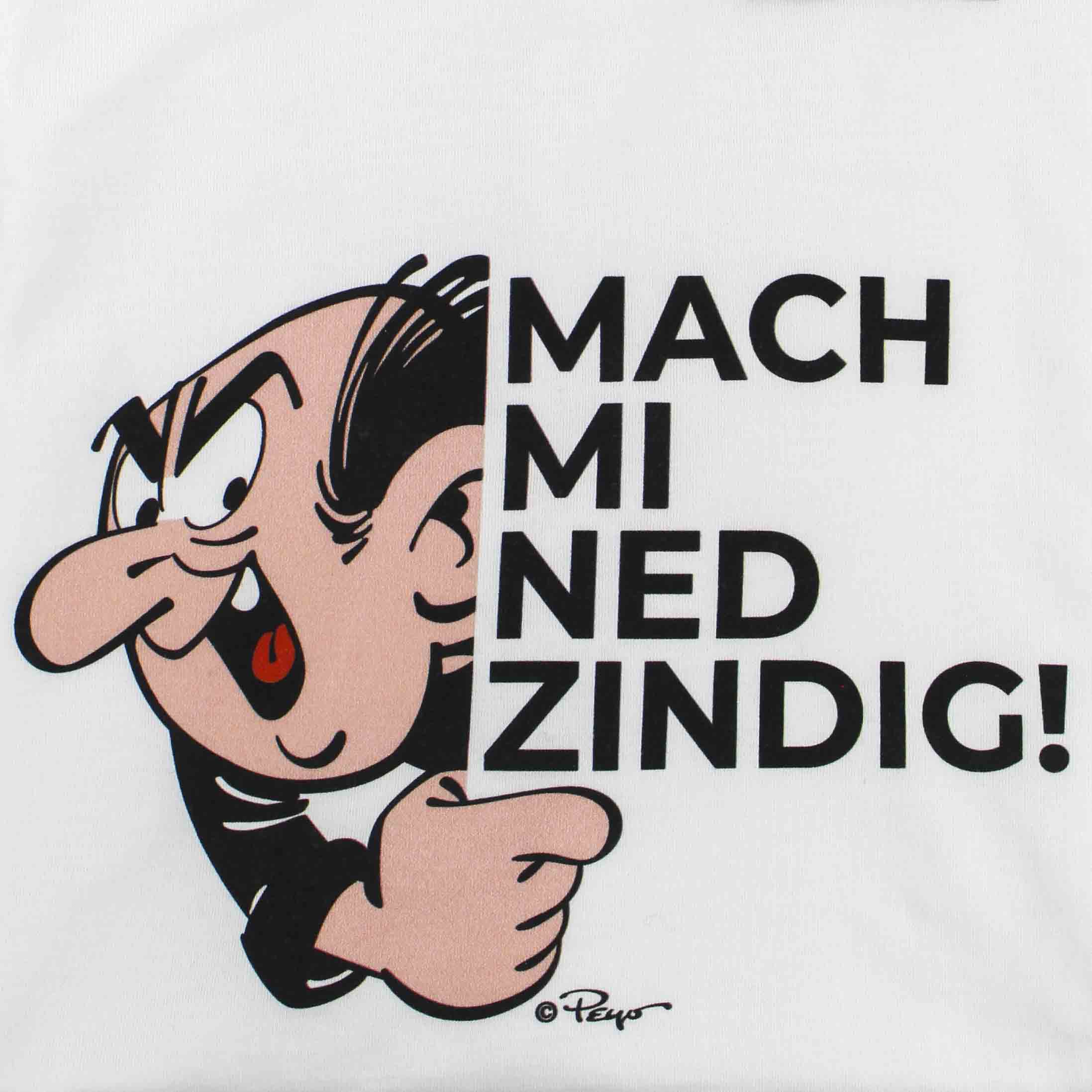®Die Schlümpfe Damen T-Shirt mit grantigem Gargamel und Spruch "Mach mi ned zindig!" in schwarz auf weißem Stoff.