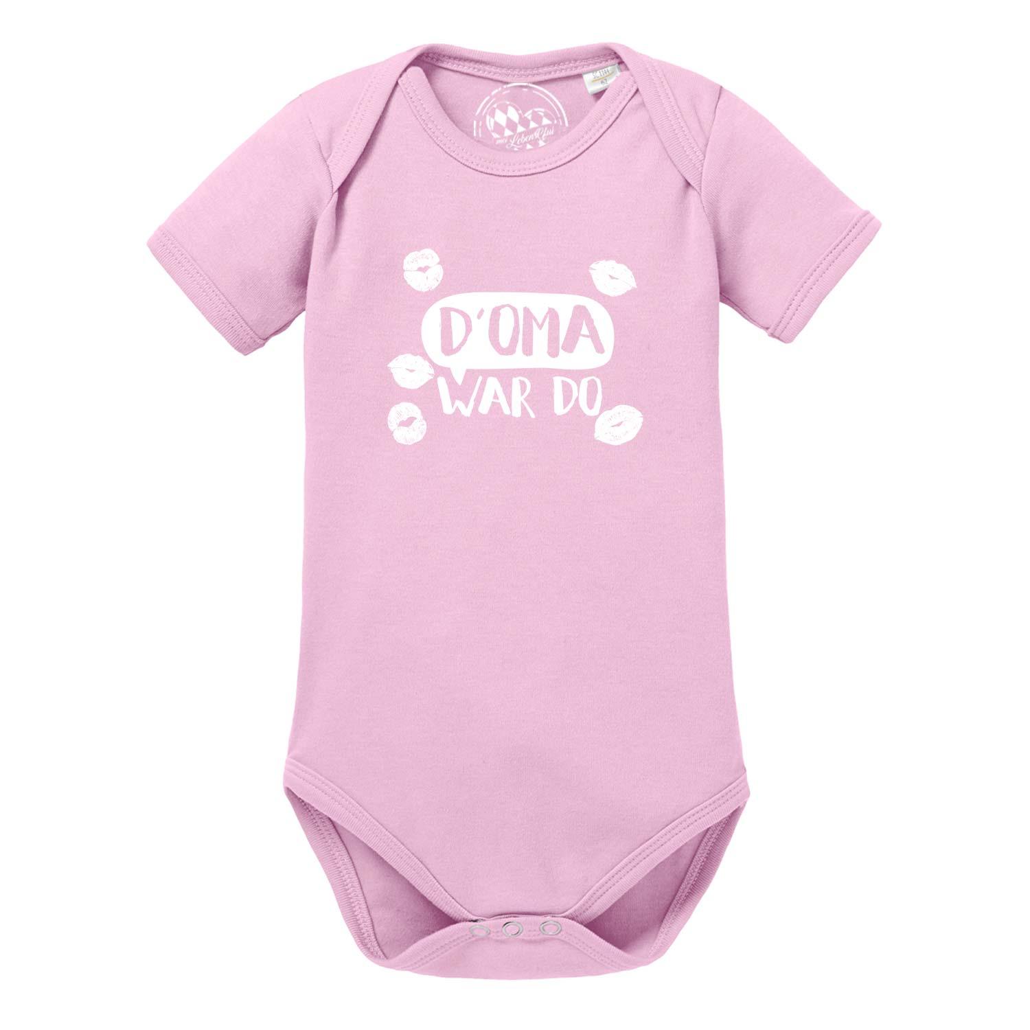 Rosa Baby Body D' Oma war do mit weißem Aufdruck und Kussmund-Motiven, kurzärmelig, für Mädchen