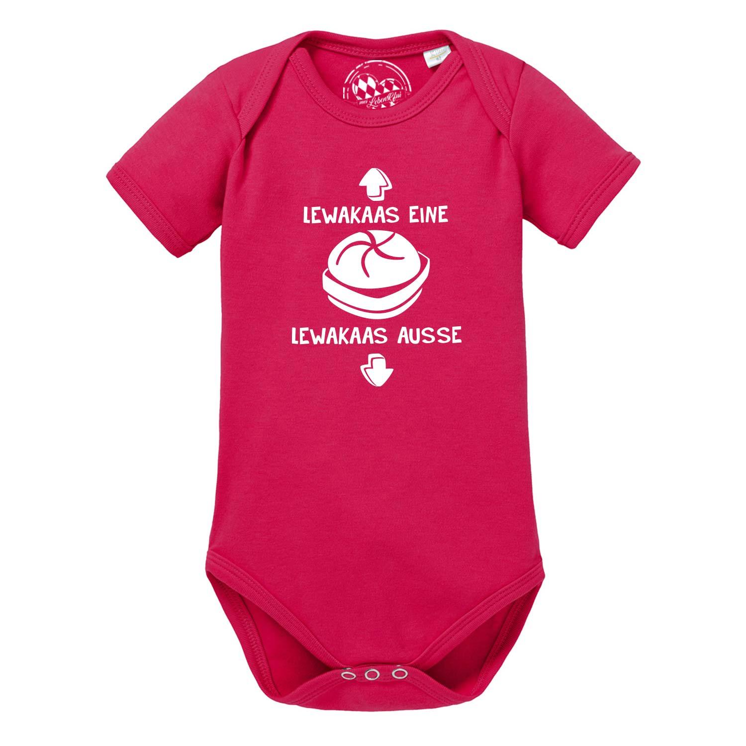 Baby Body Lewakaas in Fuchsia mit weißem Aufdruck und Brezel-Motiv für Jungen und Mädchen