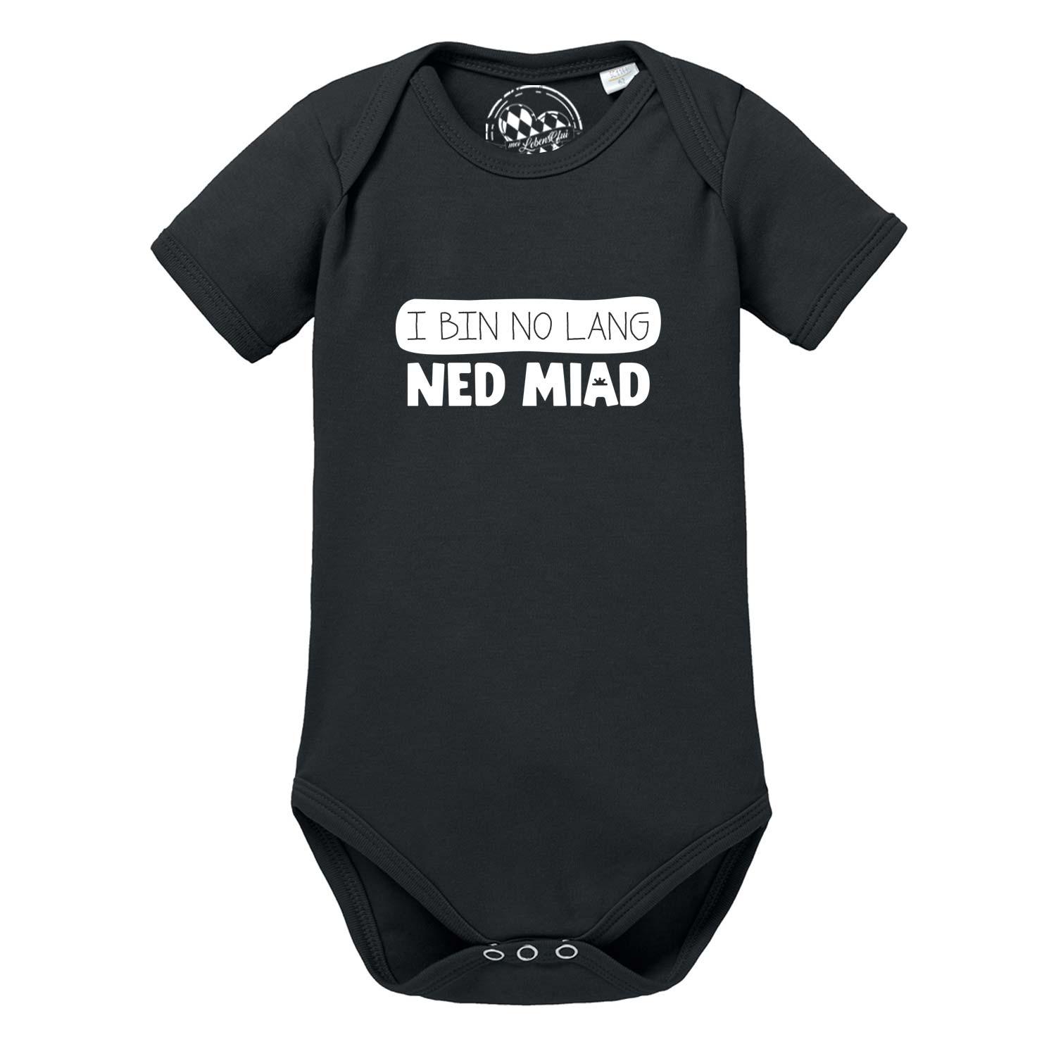 Schwarzer Baby Body no lang ned miad mit weißem Spruch auf der Brust, weiche Bio-Baumwolle für Babys
