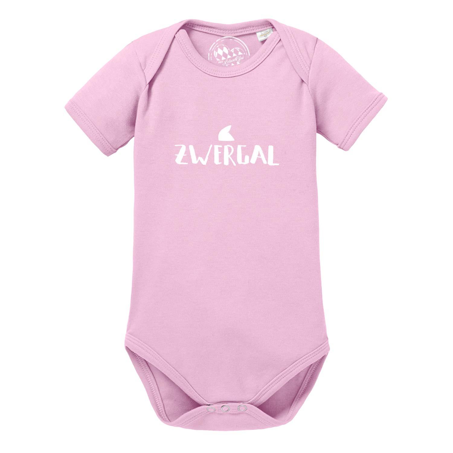 Rosa Baby Body Zwergal mit weißem Aufdruck und kurzen Ärmeln aus atmungsaktiver Bio-Baumwolle für Neugeborene