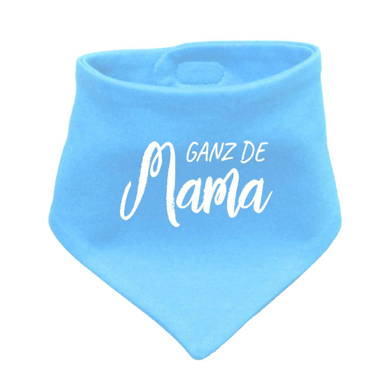 Babyhalstuch Ganz de Mama in Hellblau mit weißem Schriftzug, ideal für Babys als Sabberlatz und Modeaccessoire.