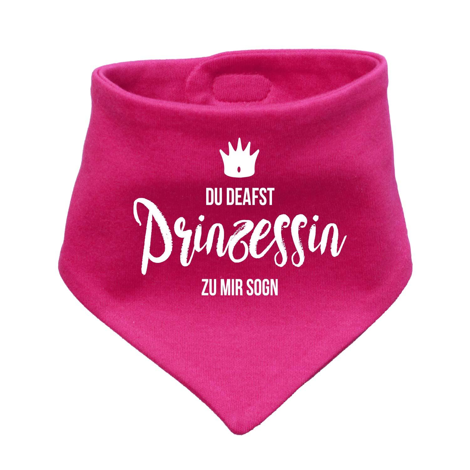 Babyhalstuch Prinzessin in Fuchsia mit weißem Prinzessinnen-Schriftzug und Krone Motiv, bequemer Baumwollstoff