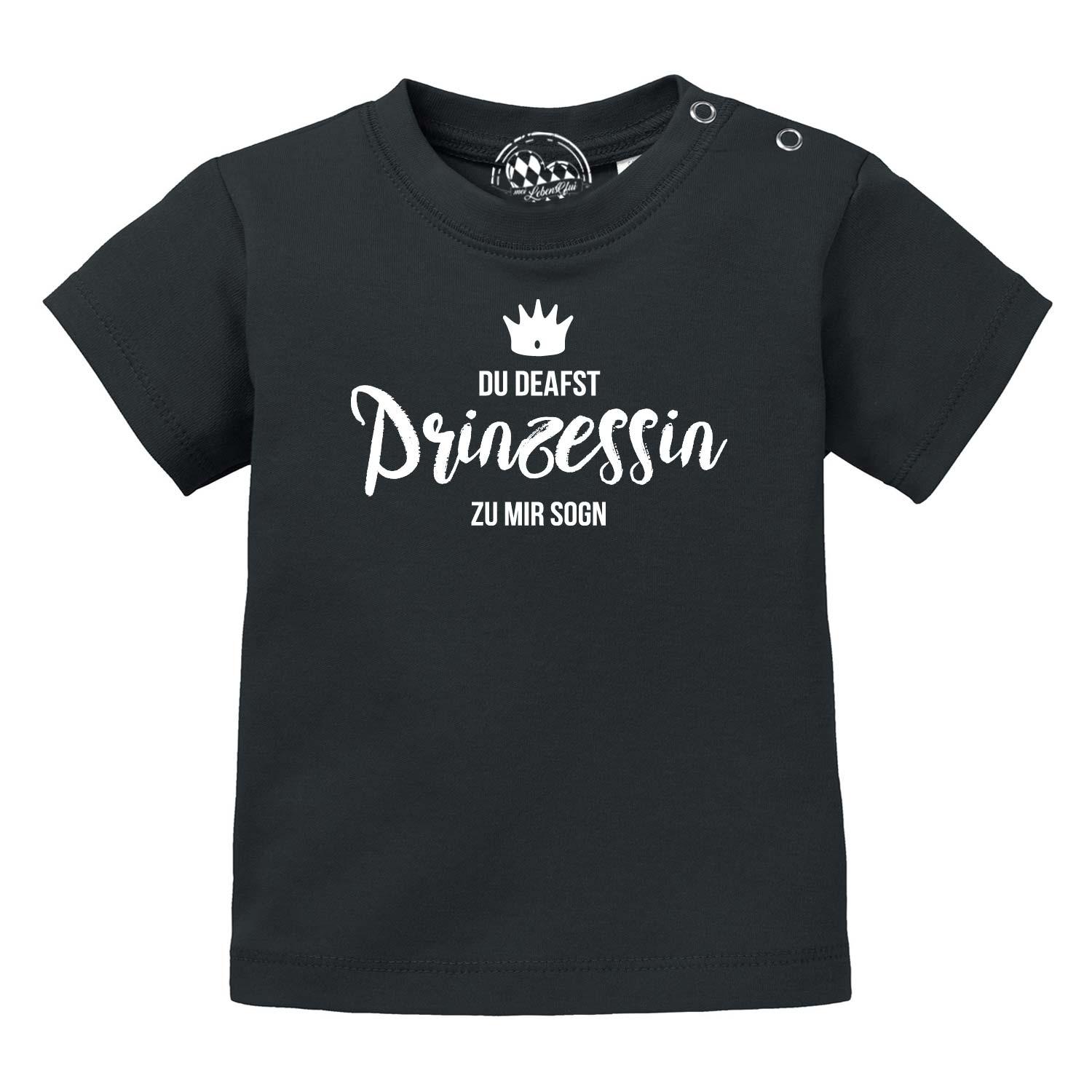 Schwarzes Baby T-Shirt Prinzessin mit weißem Aufdruck Krone und Spruch Du deafst Prinzessin zu mir sogn.
