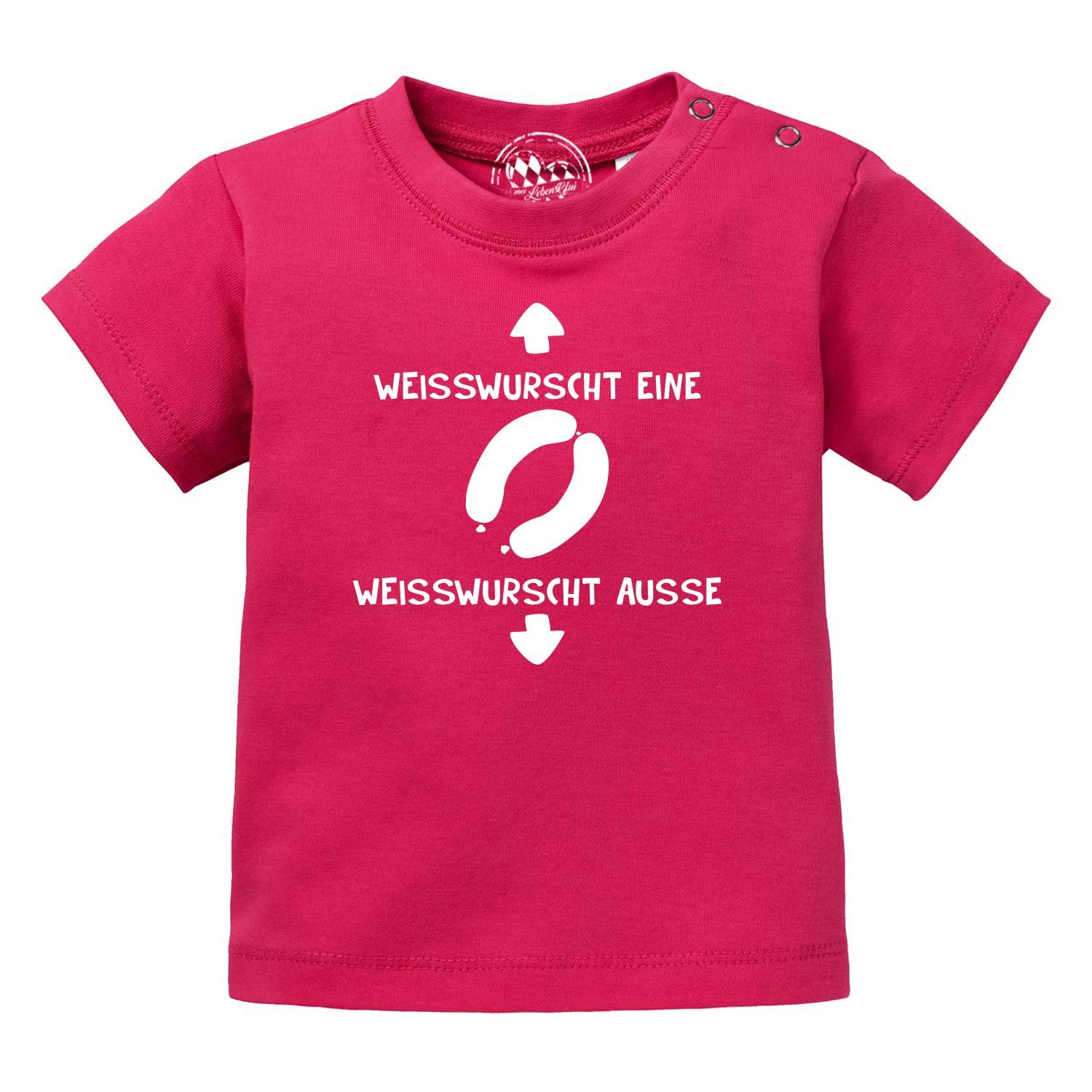 Baby T-Shirt "Weisswurscht" in Pink mit lustigem Aufdruck "WEISSWURSCHT EINE WEISSWURSCHT AUSSE".