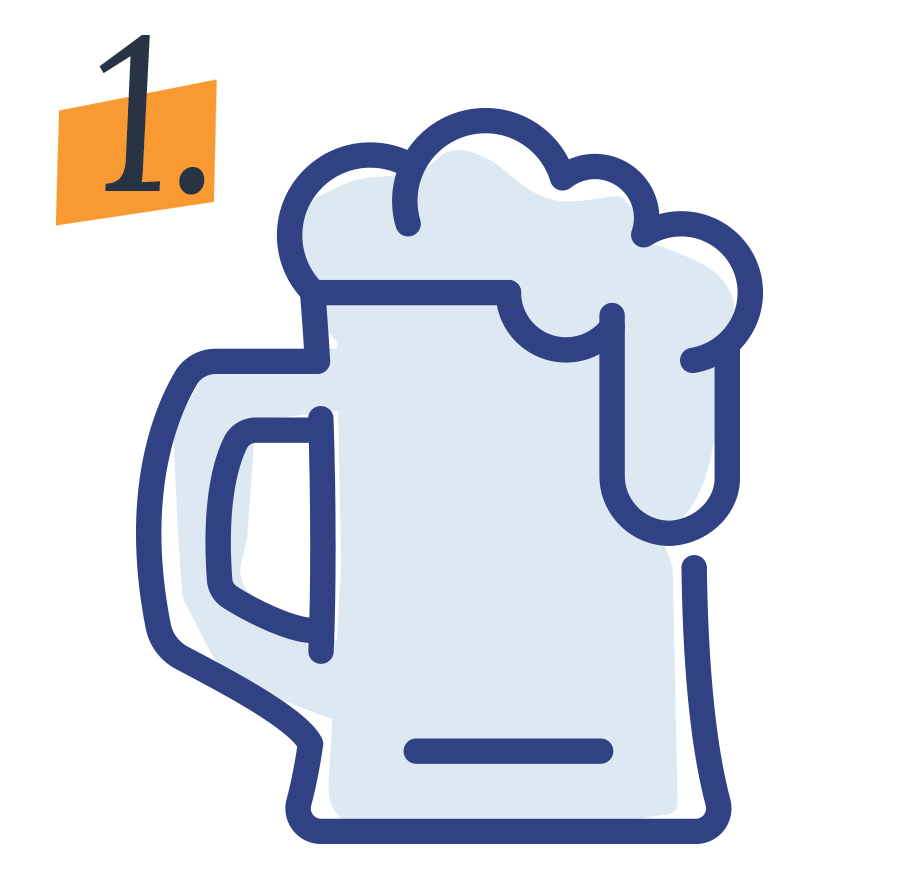 Stilisierter Bierkrug gefüllt mit schäumendem Bier und Henkel, ideal für festliche Anlässe.