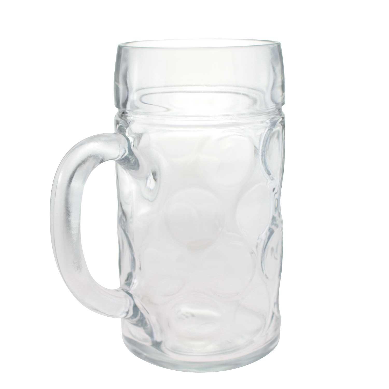 Leerer Glas-Maßkrug 1 Liter mit strukturierter Oberfläche und robustem Henkel für Bierliebhaber